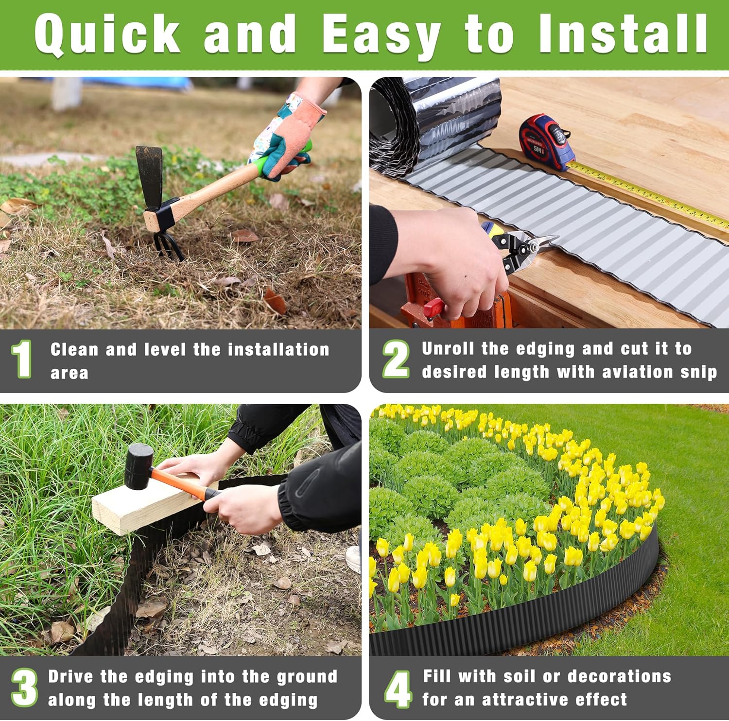 WORKPRO 6 inch × 40 feet Corrugated Metal Garden Edging, Black Landscape Edging Border, Flexible & Rust-Resistant, Easy to Install for DIY Lawn, Flower Bed, Gardens Fence - Image 4