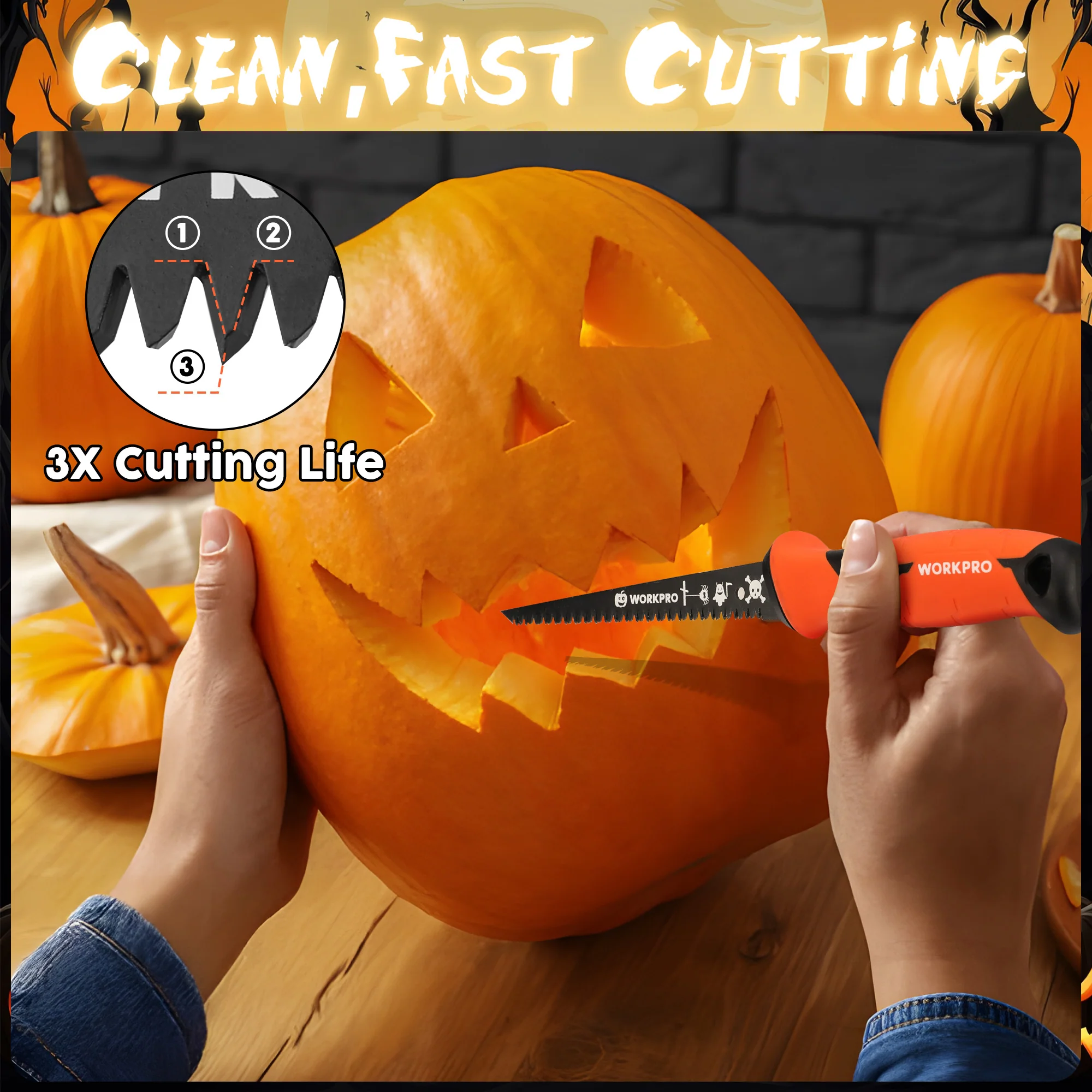 WORKPRO 6-inch Bi-metal Blade Pumpkin Drywall Saw & Pumpkin Carving Saw with TPR Handle, Professional Pumpkin Carving Tools for Adults with Gift Box - Image 4