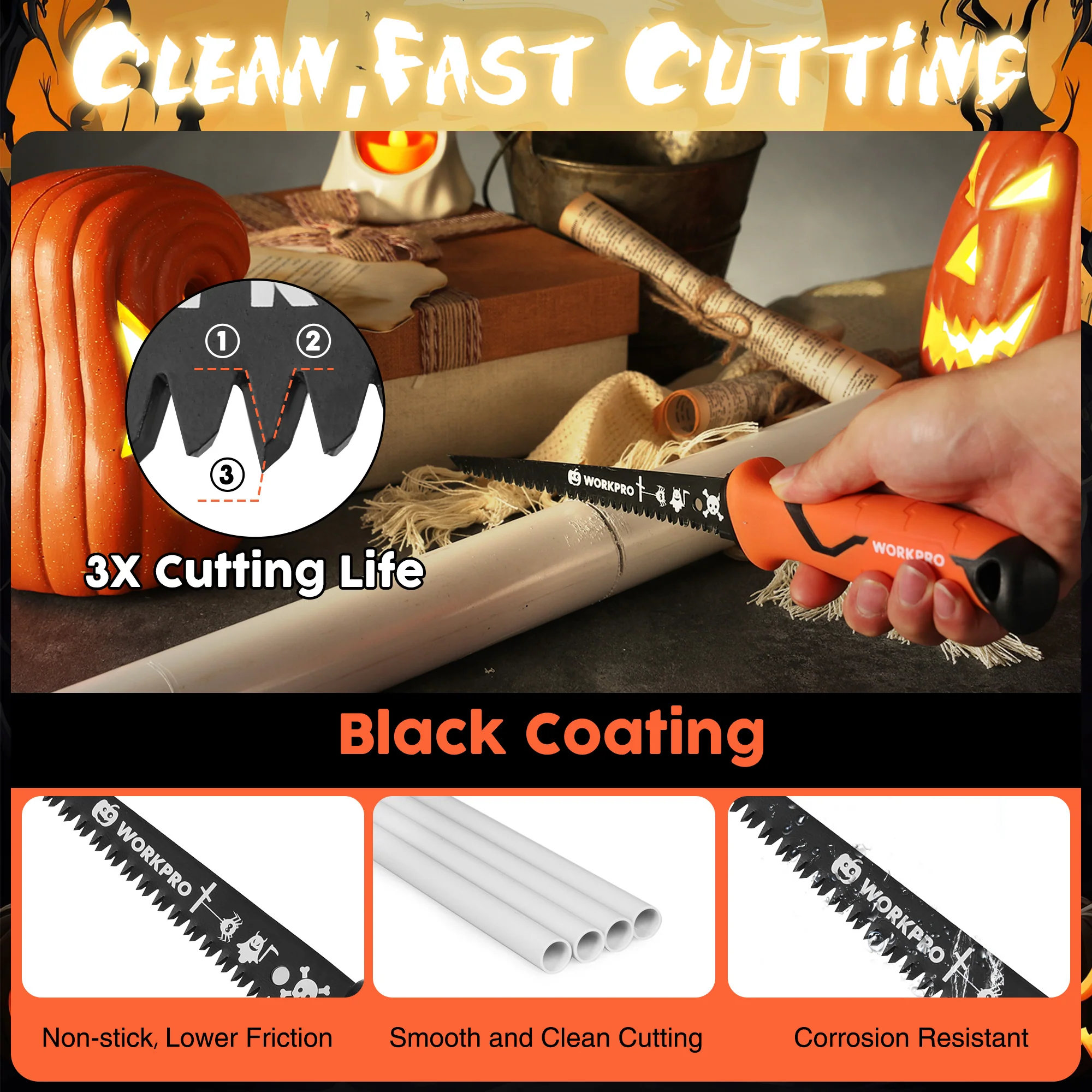 WORKPRO 6-inch Bi-metal Blade Pumpkin Drywall Saw & Pumpkin Carving Saw with TPR Handle, Professional Pumpkin Carving Tools for Adults with Gift Box - Image 5