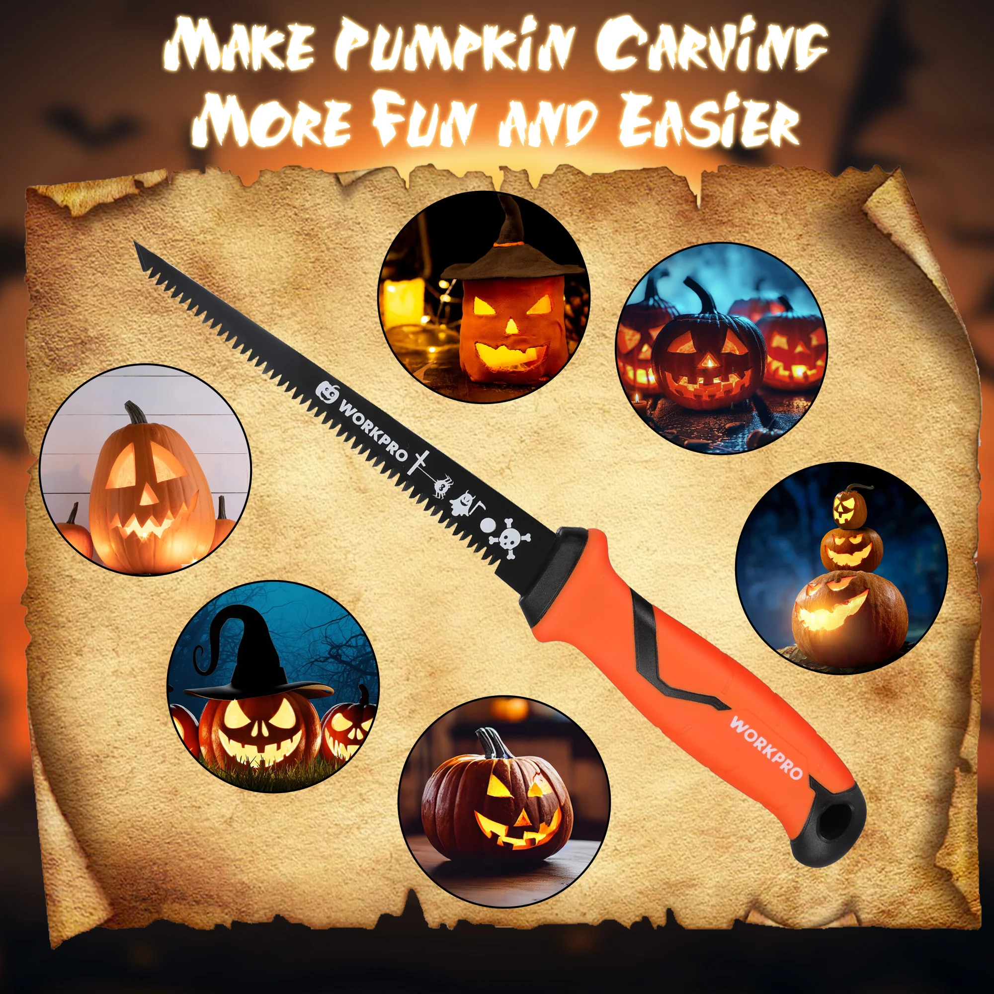 WORKPRO 6-inch Bi-metal Blade Pumpkin Drywall Saw & Pumpkin Carving Saw with TPR Handle, Professional Pumpkin Carving Tools for Adults with Gift Box - Image 7