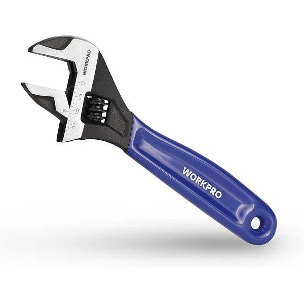 WORKPRO 6-Inch Compact Adjustable Wrench, Wide Jaw Cr-V Steel Black Oxide Finish, for Medium-Duty Use (M6¨CM16 Bolts), Metric & SAE Scales, for Home, Garage, DIY & Light Workshop Applications
