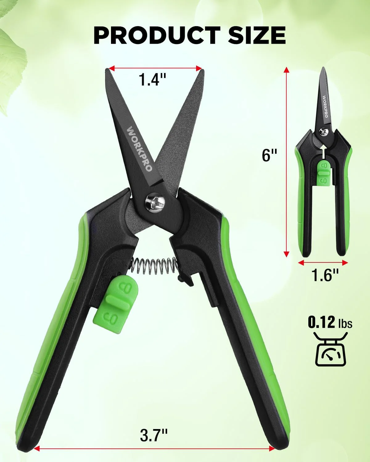 WORKPRO 6-Inch Garden Pruning Shears, Sharp High-Carbon Steel Harvest Snips with Nonstick Teflon Coating, Spring-Loaded Gardening Scissors with Safety Lock, for Flower, Fruit & Vegetable Picking - Image 2