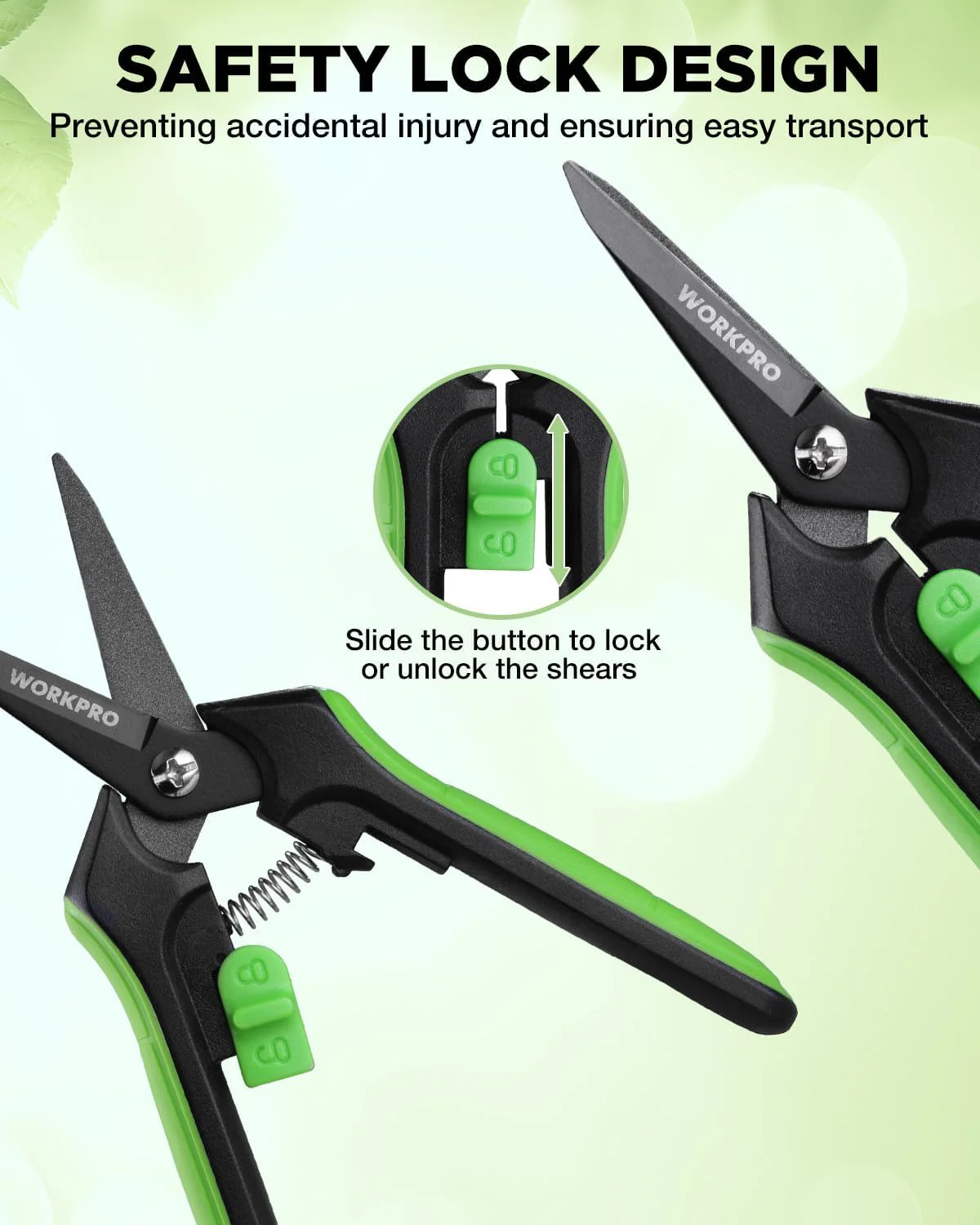 WORKPRO 6-Inch Garden Pruning Shears, Sharp High-Carbon Steel Harvest Snips with Nonstick Teflon Coating, Spring-Loaded Gardening Scissors with Safety Lock, for Flower, Fruit & Vegetable Picking - Image 5