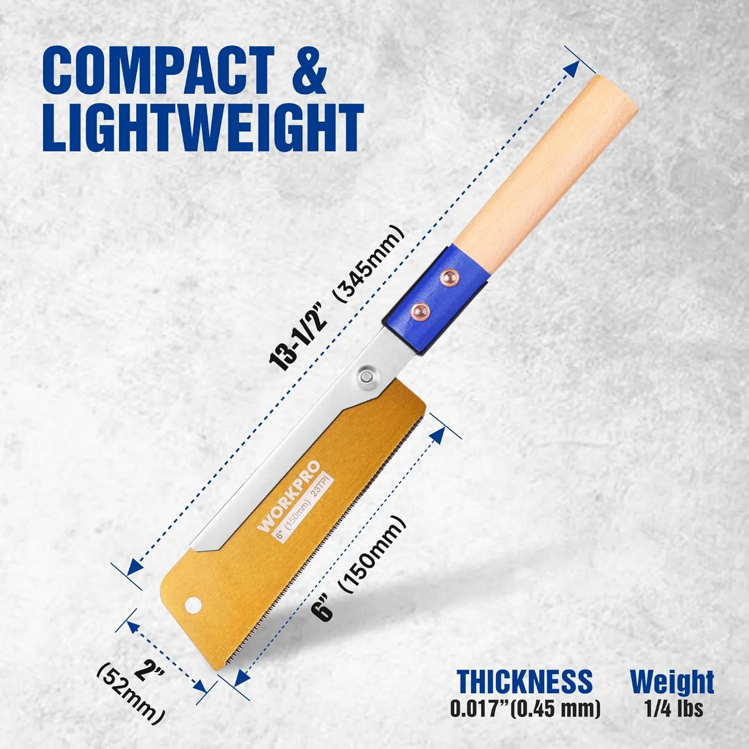 WORKPRO 6 Inch Japanese Pull Saw, 23 TPI SK5 Flexible Blade Dovetail Saw with Non-Slip Beech Handle for Dovetails, Tenons and Precision Woodworking - Image 2
