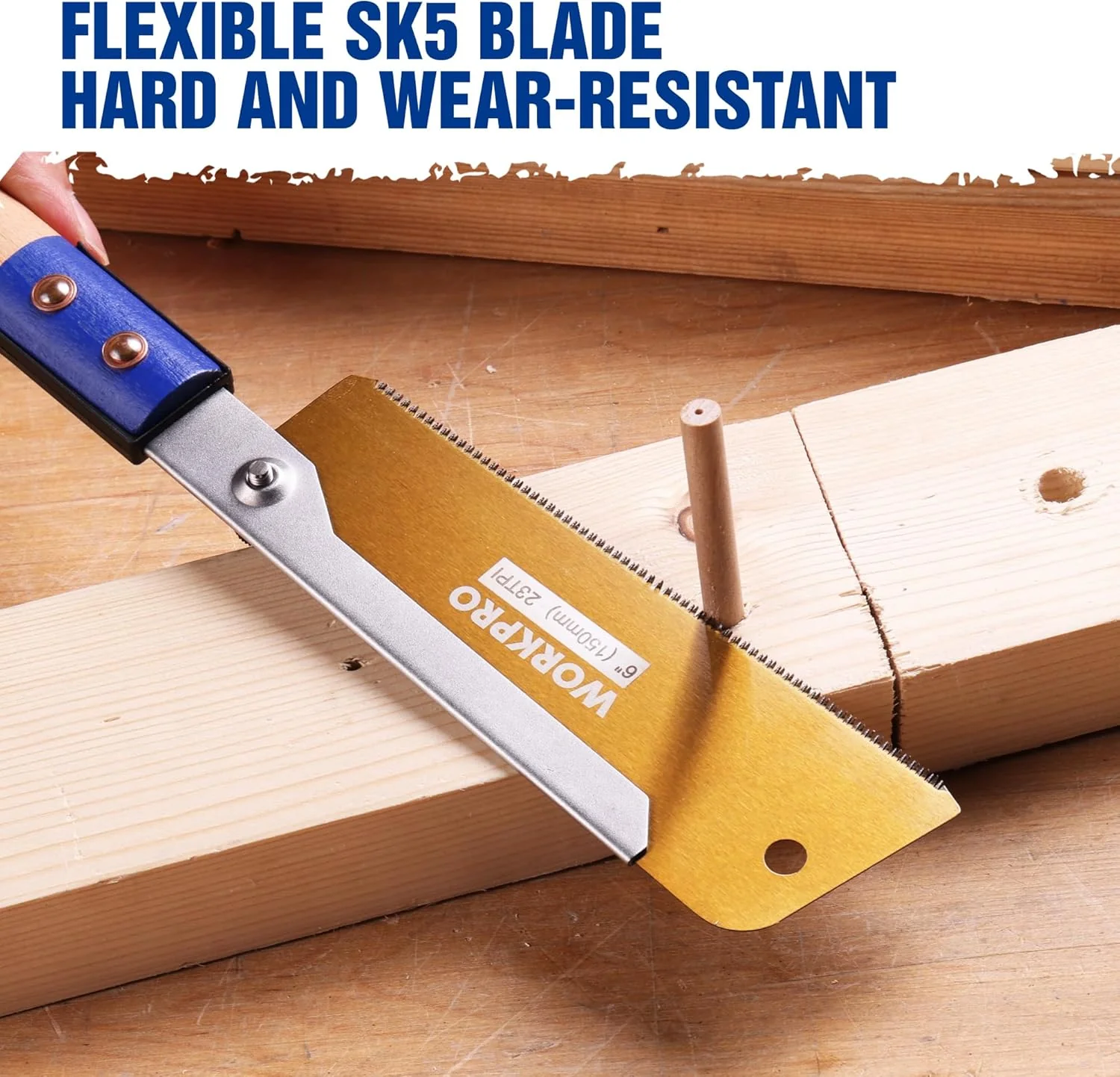 WORKPRO 6 Inch Japanese Pull Saw, 23 TPI SK5 Flexible Blade Dovetail Saw with Non-Slip Beech Handle for Dovetails, Tenons and Precision Woodworking - Image 5