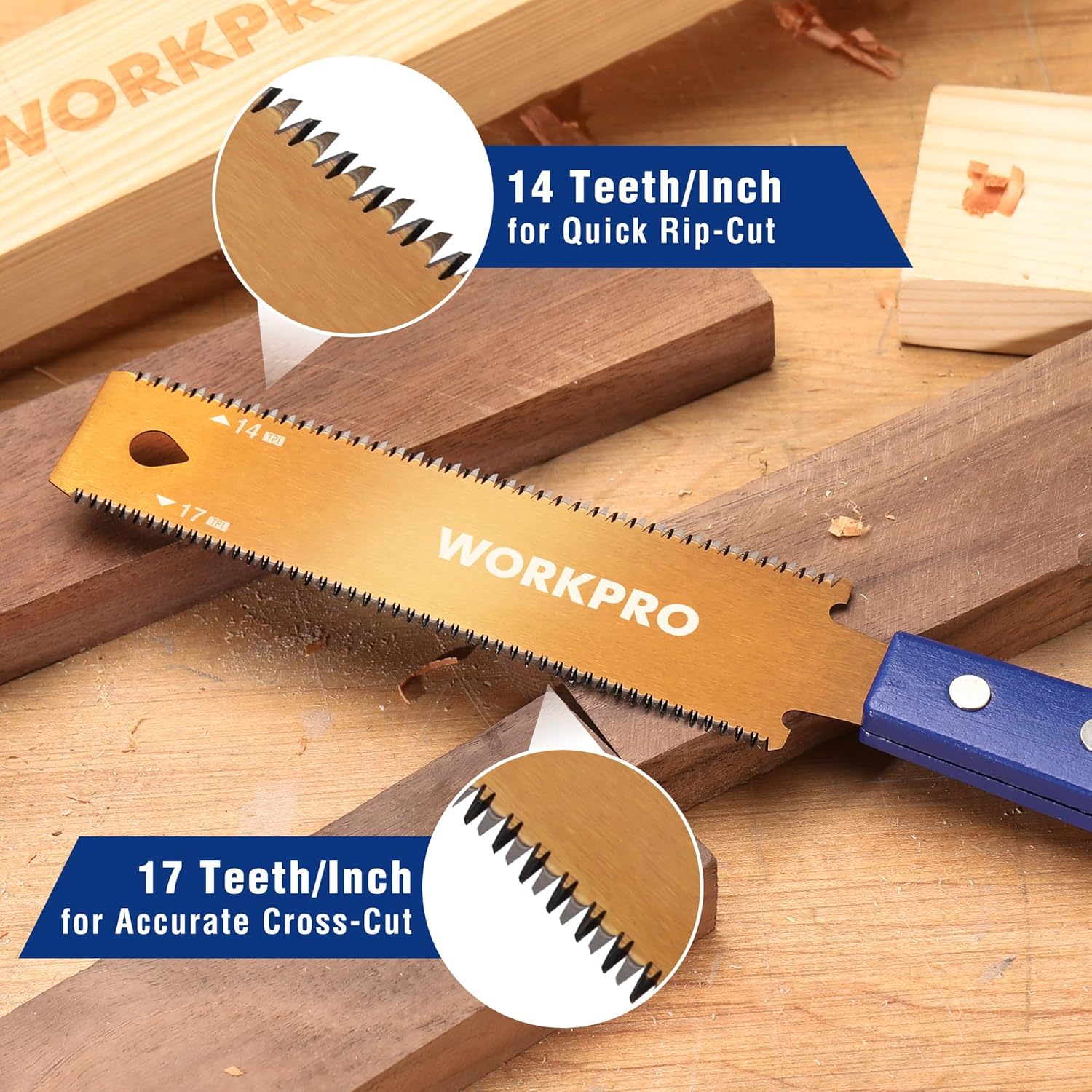 WORKPRO 6 Inch Japanese Pull Saw, Double-Edged Hand Saw for Wood Cutting with 14&17 TPI, SK5 Flexible Blade Flush Cut Saw with Non-Slip Beech Handle, Narrow Head for Fine Woodworking - Image 4