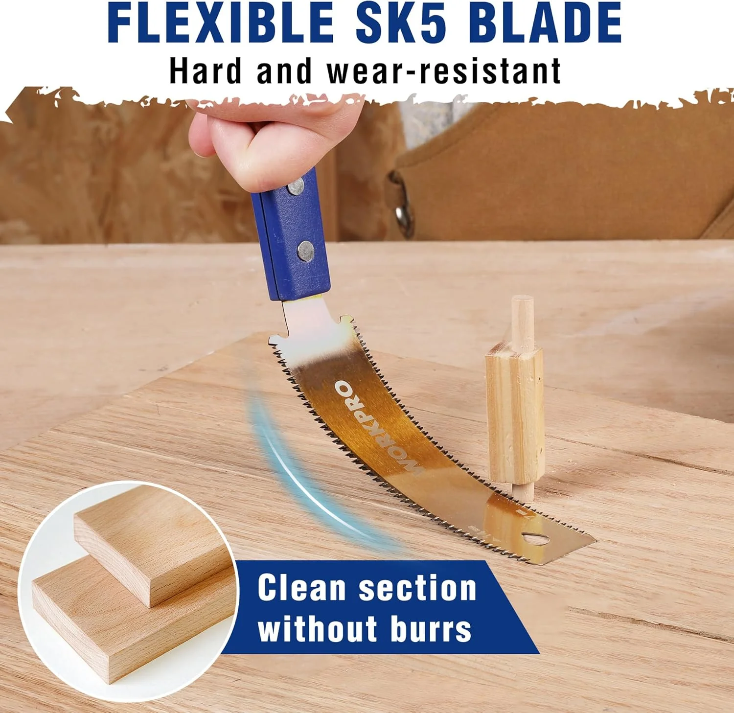 WORKPRO 6 Inch Japanese Pull Saw, Double-Edged Hand Saw for Wood Cutting with 14&17 TPI, SK5 Flexible Blade Flush Cut Saw with Non-Slip Beech Handle, Narrow Head for Fine Woodworking - Image 5