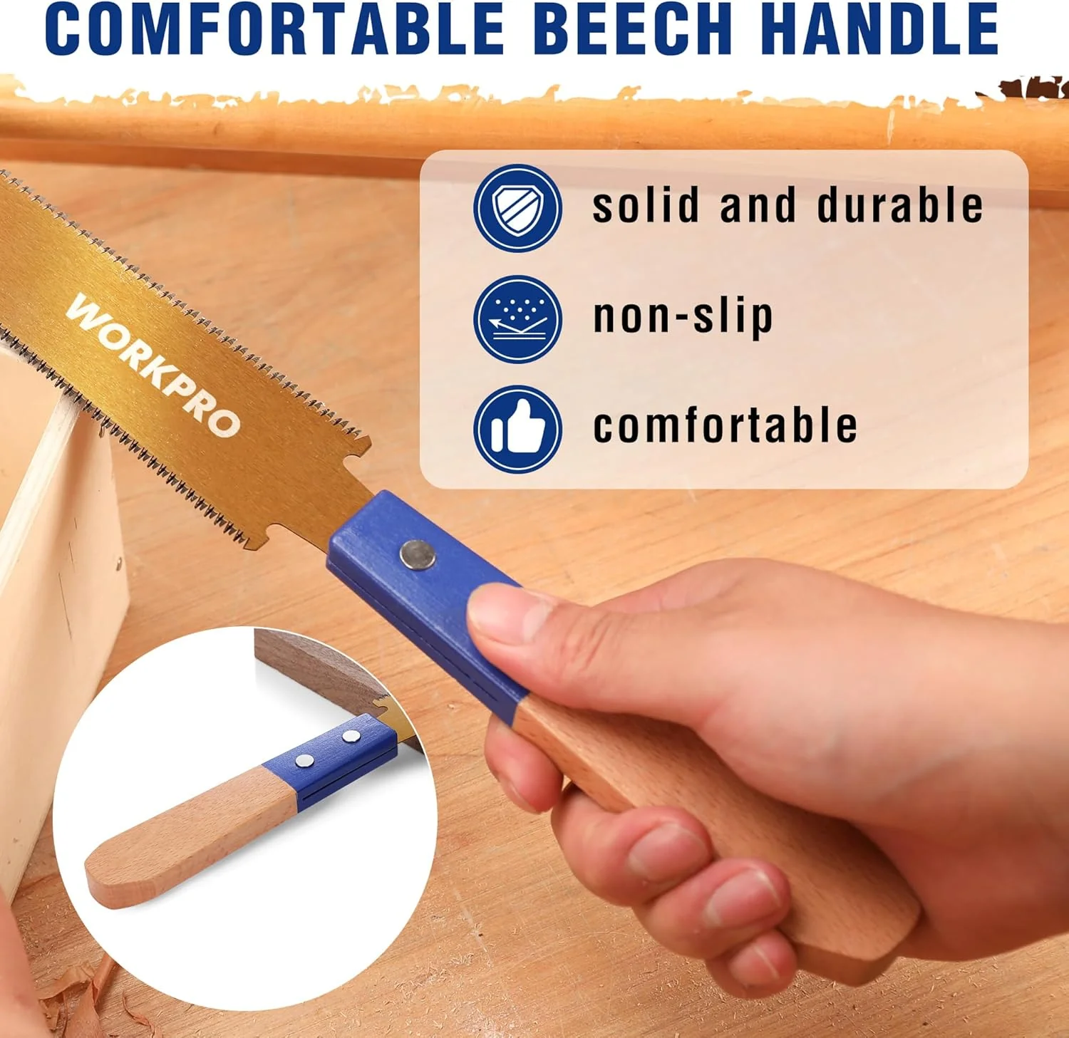 WORKPRO 6 Inch Japanese Pull Saw, Double-Edged Hand Saw for Wood Cutting with 14&17 TPI, SK5 Flexible Blade Flush Cut Saw with Non-Slip Beech Handle, Narrow Head for Fine Woodworking - Image 7