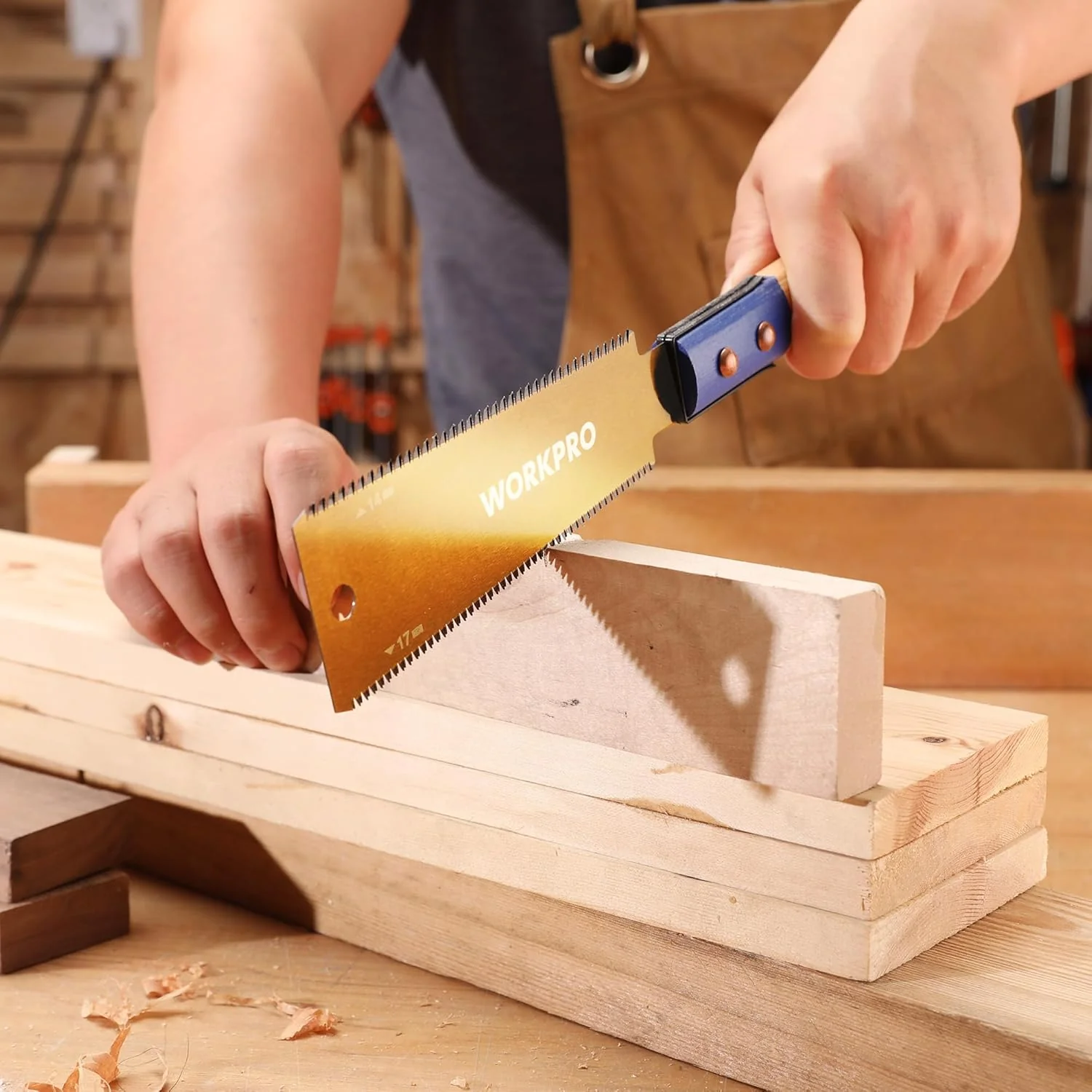 WORKPRO 6 Inch Japanese Pull Saw, Double-Edged Hand Saw for Wood Cutting with 14&17 TPI, SK5 Flexible Blade Flush Cut Saw with Non-Slip Beech Handle, Wide Head- for Beginner - Image 7