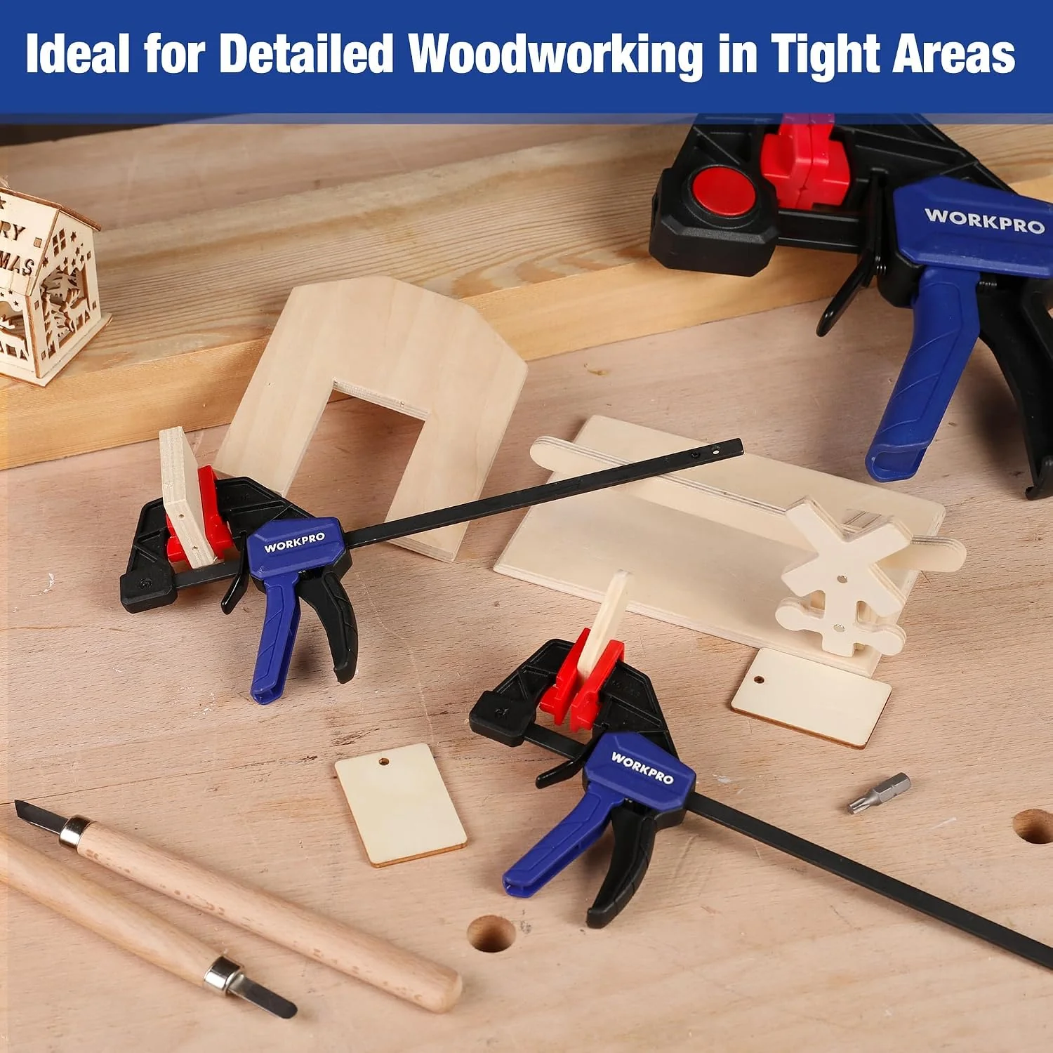 WORKPRO 6" Mini Bar Clamps for Woodworking, One-Handed Clamp/Spreader, Light-Duty Screw-Change F Clamp with 50lbs Load Limit, 2PC - Image 7