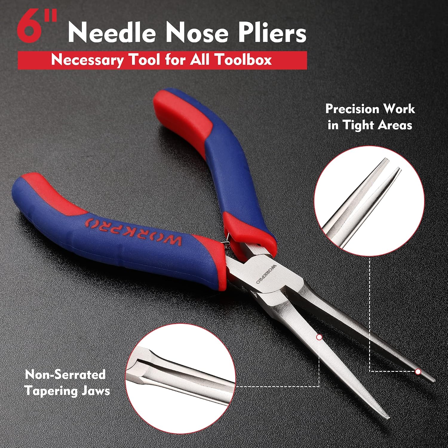 WORKPRO 6" Needle Nose Pliers (Smooth Jaw), Mini Long Nose Pliers with Comfort Grip Handles, Jewelry Pliers for Wire Wrapping, Crafts, Jewelry Making Supplies - Image 2