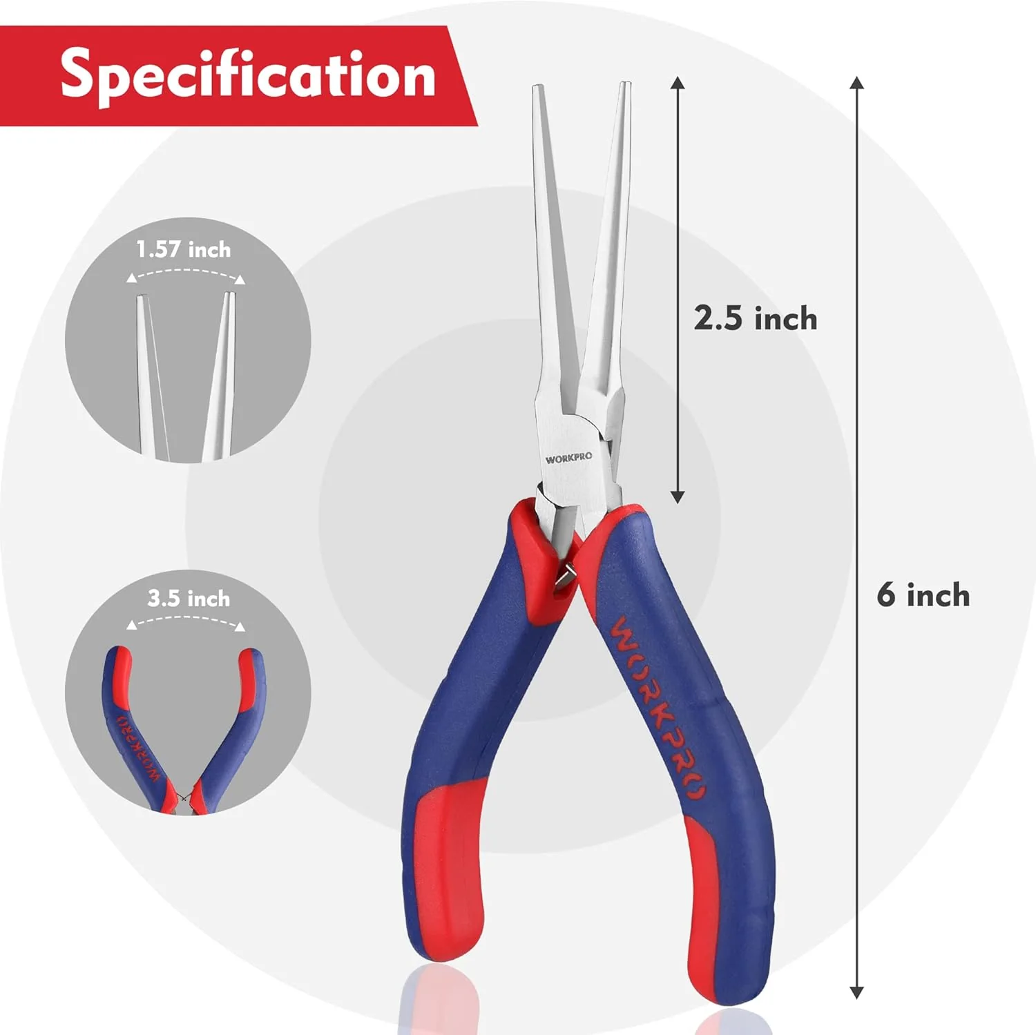 WORKPRO 6" Needle Nose Pliers (Smooth Jaw), Mini Long Nose Pliers with Comfort Grip Handles, Jewelry Pliers for Wire Wrapping, Crafts, Jewelry Making Supplies - Image 3