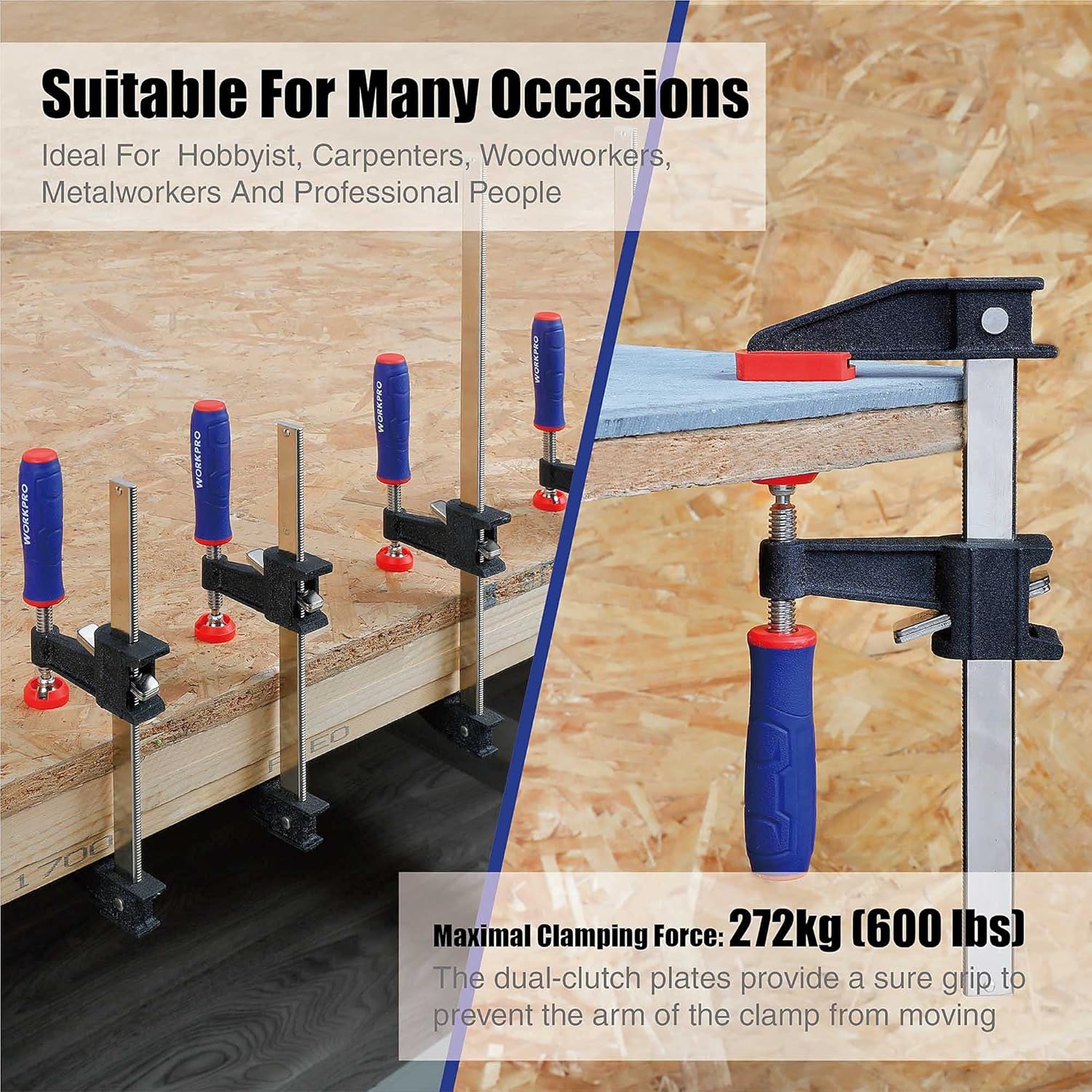 WORKPRO 6-Inch Steel Bar Clamps Set, 2-pack Quick-Release Clutch Style Bar Clamps with 2-1/2" Throat, Micro-Adjustment Handle and 600 lbs Load Limit, Steel F Clamp for Woodworking, Metalworking, DIY - Image 8