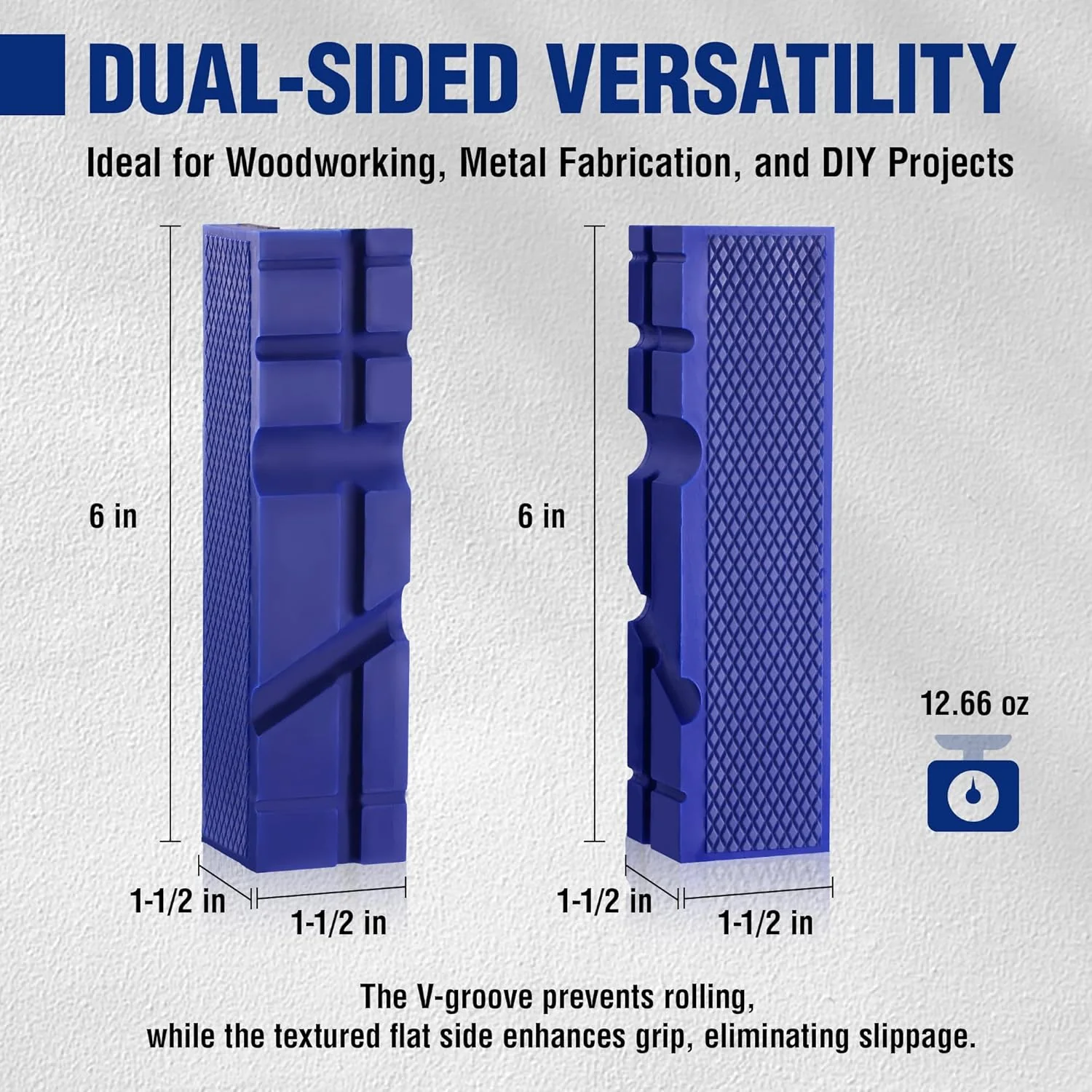WORKPRO 6" Magnetic Vise Jaw Pads, TPU Soft Grips with Dual-Sided V-Groove & Flat Design, Ideal for Drill Press, Bench Clamp, Metalworking and Woodworking - Image 2