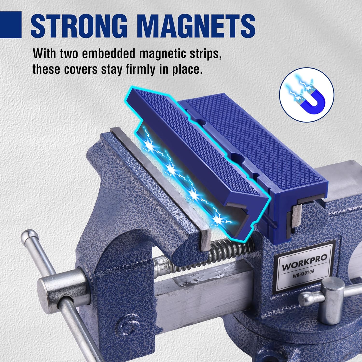 WORKPRO 6" Magnetic Vise Jaw Pads, TPU Soft Grips with Dual-Sided V-Groove & Flat Design, Ideal for Drill Press, Bench Clamp, Metalworking and Woodworking - Image 4