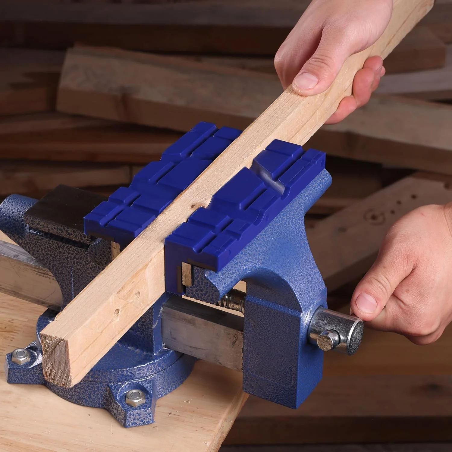 WORKPRO 6" Magnetic Vise Jaw Pads, TPU Soft Grips with Dual-Sided V-Groove & Flat Design, Ideal for Drill Press, Bench Clamp, Metalworking and Woodworking - Image 6