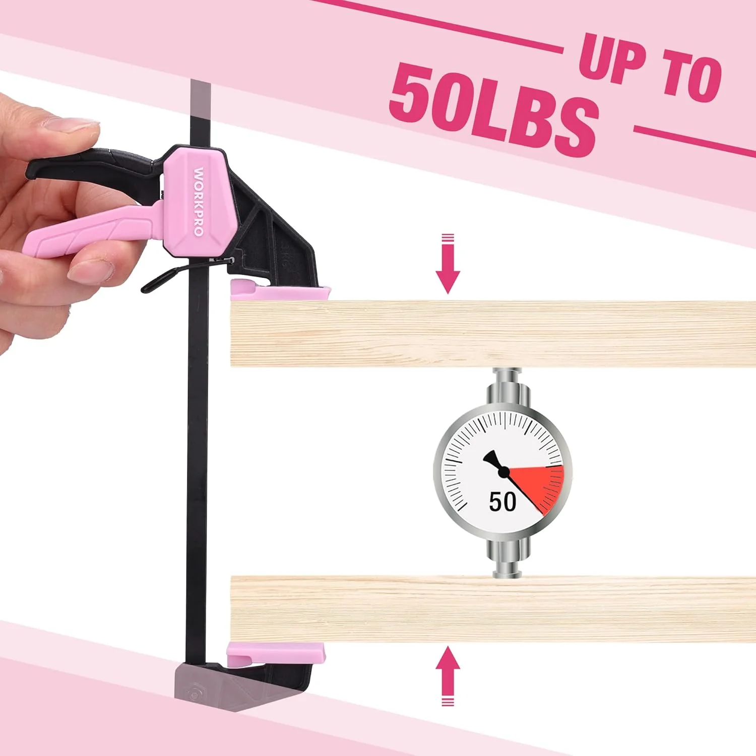 WORKPRO 6" Mini Bar Clamps for Woodworking, 2-Pack One-Handed Clamp/Spreader, Light-Duty Screw-Change F Clamp with 50lbs Load Limit, Pink Ribbon - Image 3