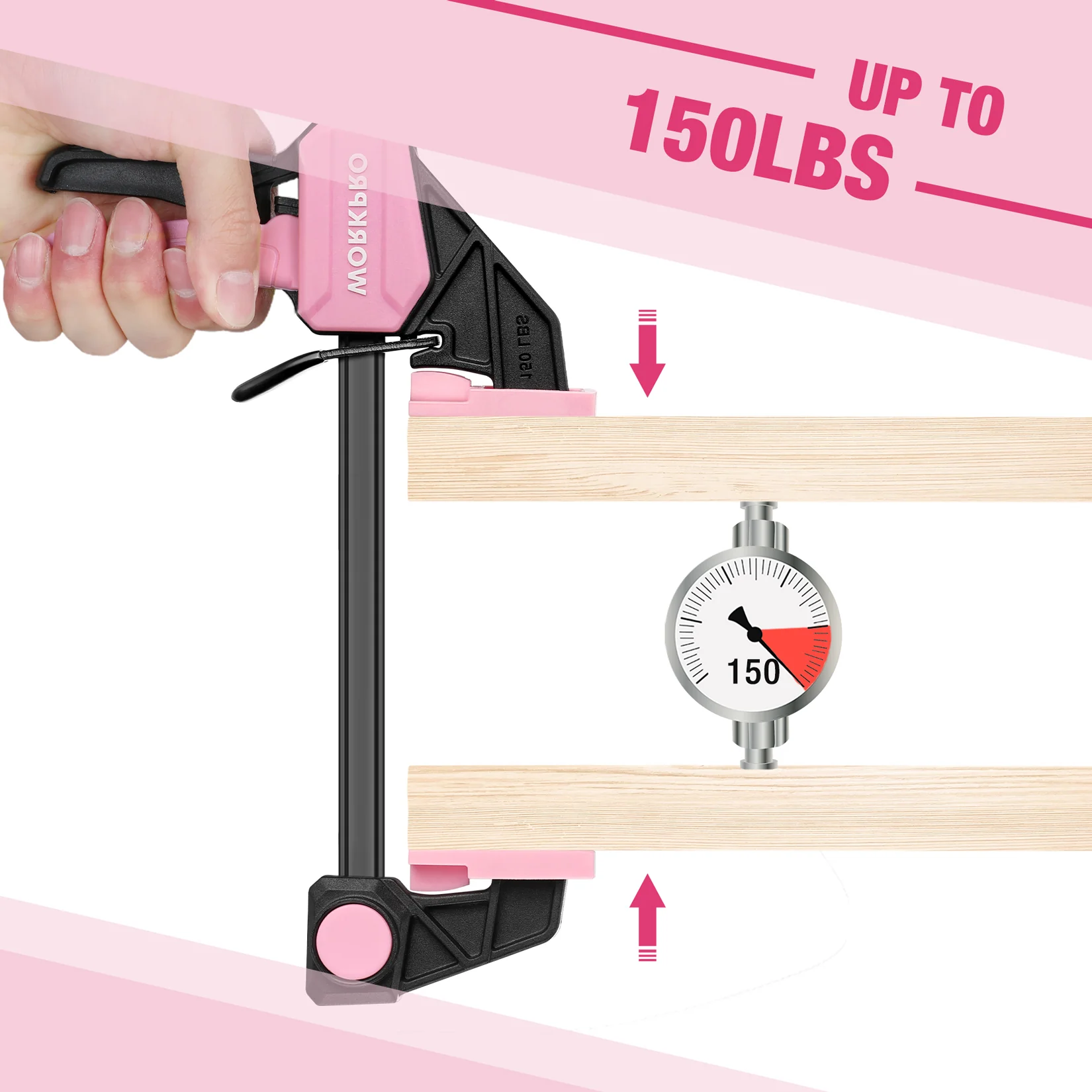 WORKPRO 6-Pack Bar Clamps for Woodworking, 4PC 6" & 2PC 12" Wood Clamp Set with 150 lbs Load Limit - Pink Ribbon - Image 3