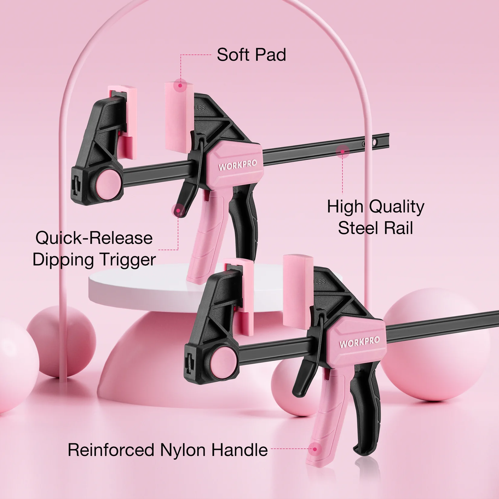 WORKPRO 6-Pack Bar Clamps for Woodworking, 4PC 6" & 2PC 12" Wood Clamp Set with 150 lbs Load Limit - Pink Ribbon - Image 6