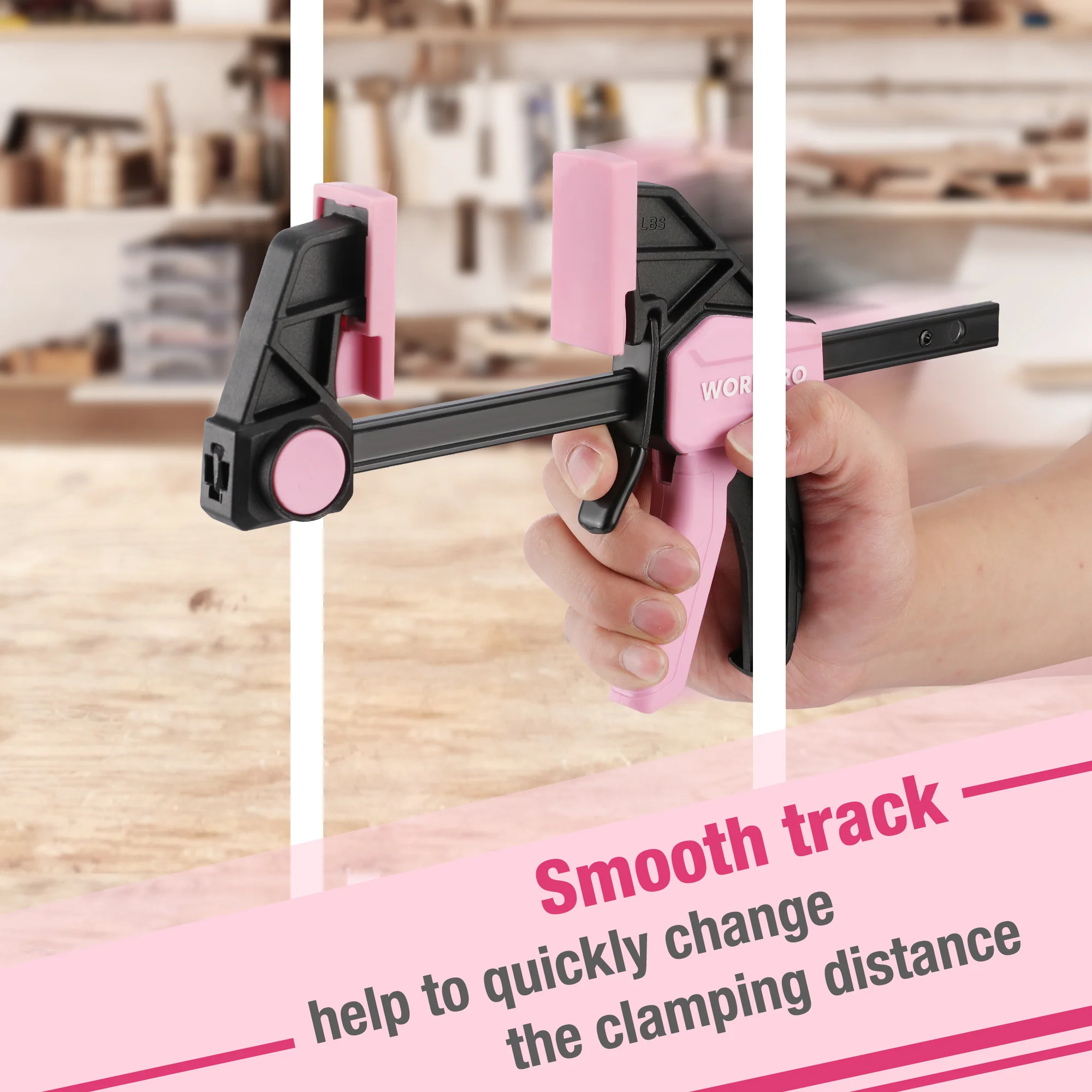 WORKPRO 6-Pack Bar Clamps for Woodworking, 4PC 6" & 2PC 12" Wood Clamp Set with 150 lbs Load Limit - Pink Ribbon - Image 7