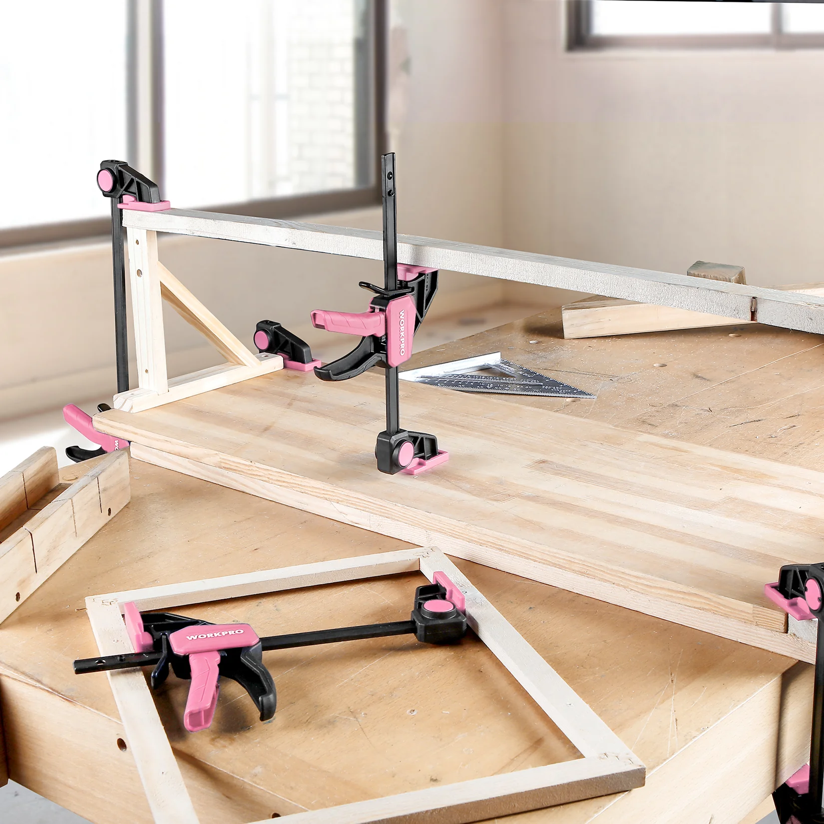 WORKPRO 6-Pack Bar Clamps for Woodworking, 4PC 6" & 2PC 12" Wood Clamp Set with 150 lbs Load Limit - Pink Ribbon - Image 8
