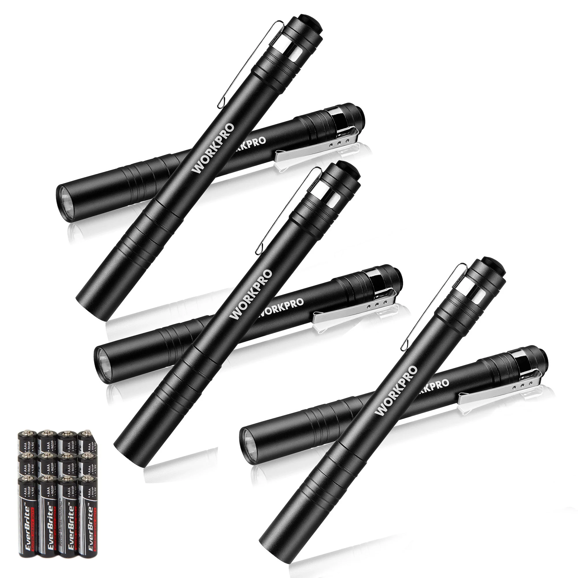 WORKPRO 6-Pack LED Pen Light, Aluminum Pen Flashlights, Pocket Flashlight with Clip for Inspection, Emergency, Everyday, 2AAA Batteries Included, Black - Image 2