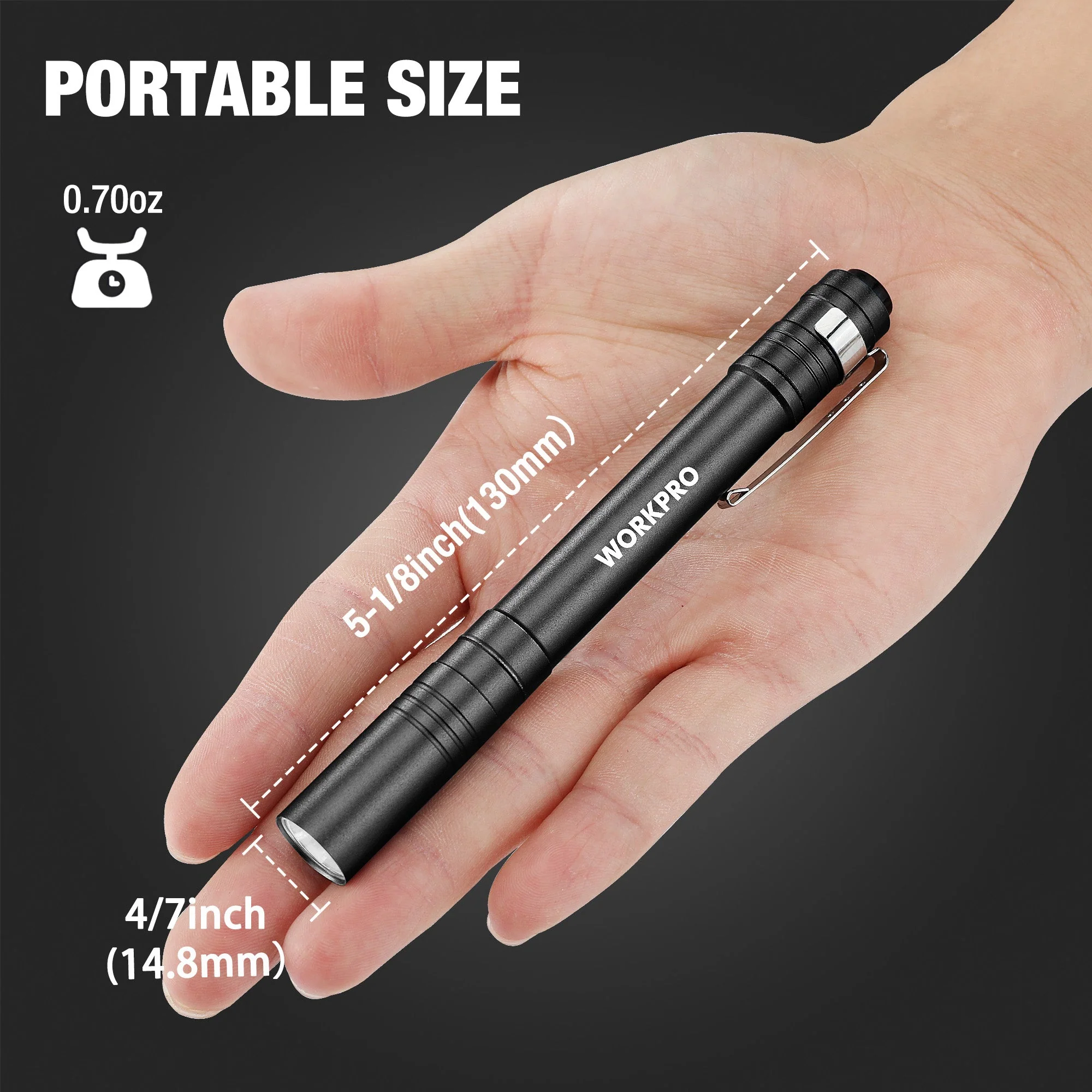 WORKPRO 6-Pack LED Pen Light, Aluminum Pen Flashlights, Pocket Flashlight with Clip for Inspection, Emergency, Everyday, 2AAA Batteries Included, Black - Image 3