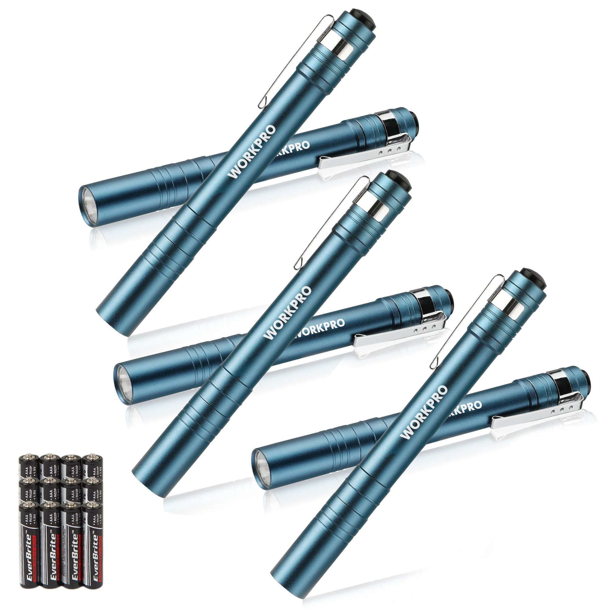 WORKPRO 6-Pack LED Pen Light, Aluminum Pen Flashlights, Pocket Flashlight with Clip for Inspection, Emergency, Everyday, 2AAA Batteries Included, Blue - Image 2