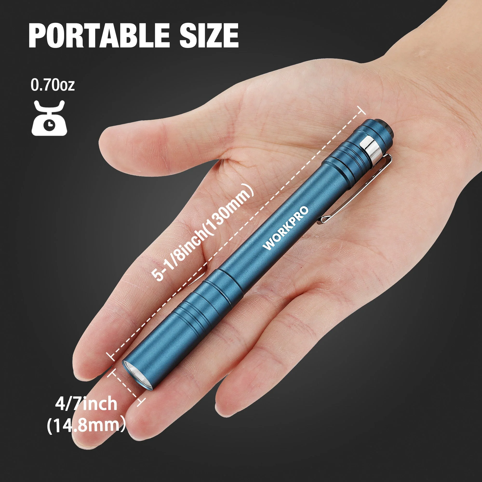 WORKPRO 6-Pack LED Pen Light, Aluminum Pen Flashlights, Pocket Flashlight with Clip for Inspection, Emergency, Everyday, 2AAA Batteries Included, Blue - Image 3