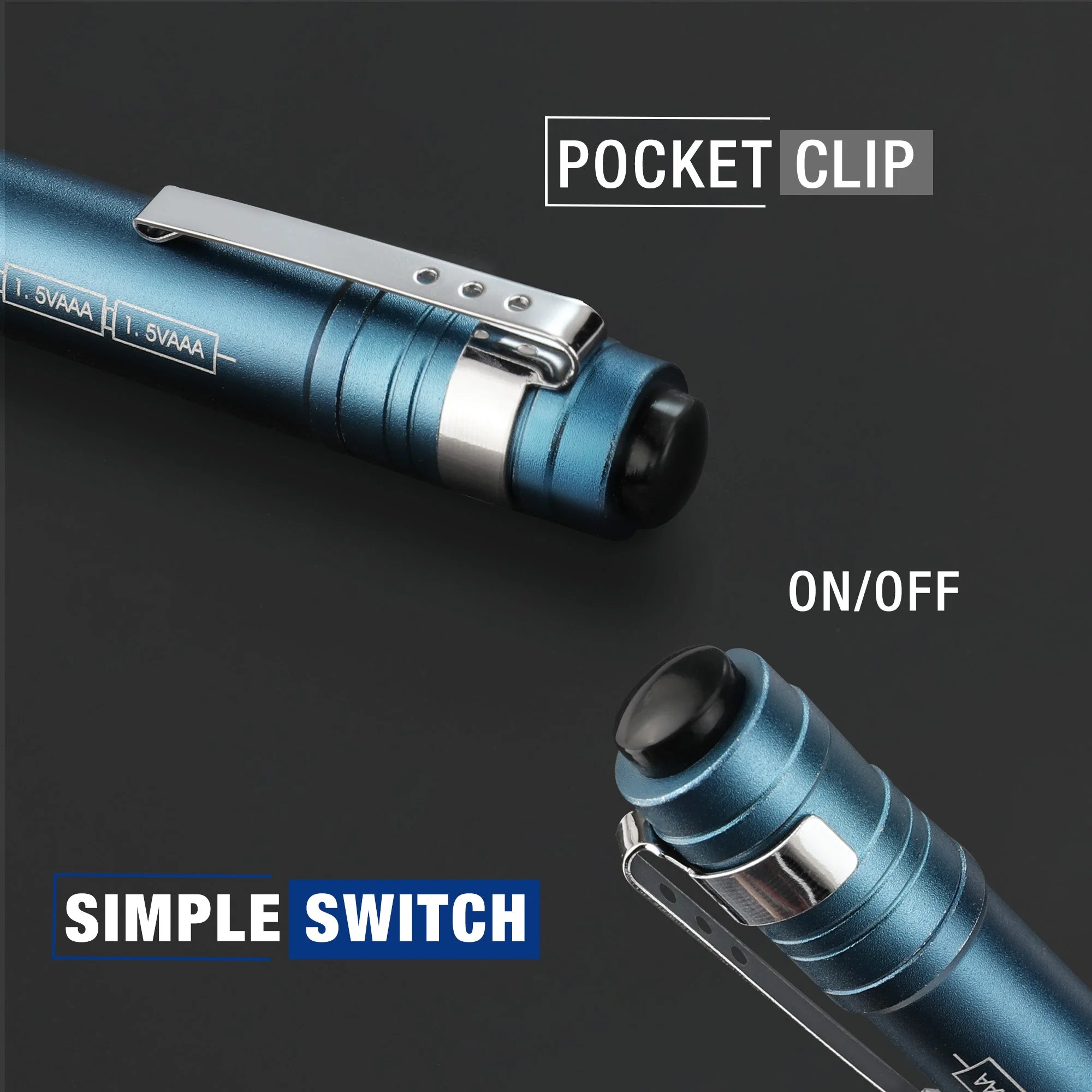 WORKPRO 6-Pack LED Pen Light, Aluminum Pen Flashlights, Pocket Flashlight with Clip for Inspection, Emergency, Everyday, 2AAA Batteries Included, Blue - Image 4