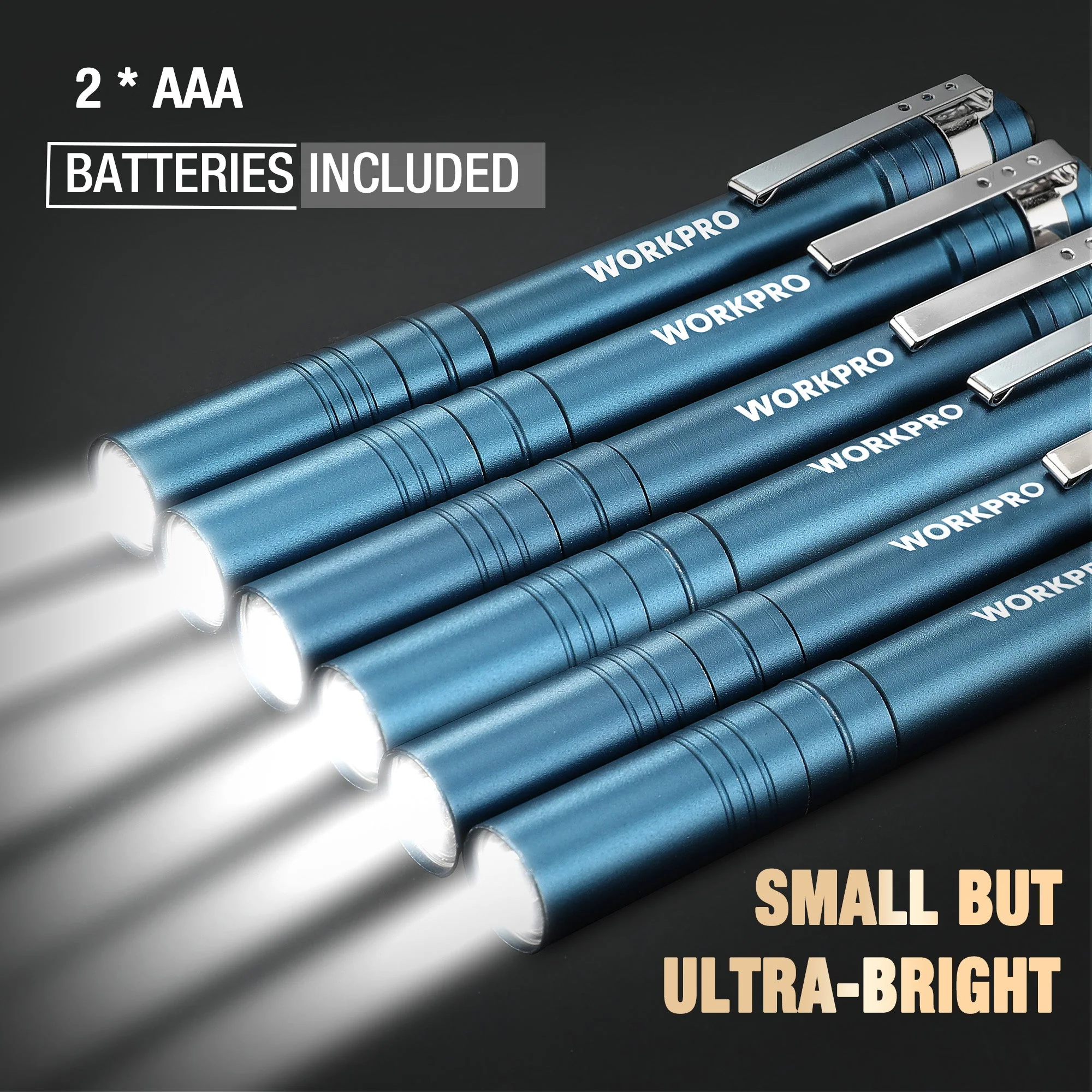 WORKPRO 6-Pack LED Pen Light, Aluminum Pen Flashlights, Pocket Flashlight with Clip for Inspection, Emergency, Everyday, 2AAA Batteries Included, Blue - Image 5