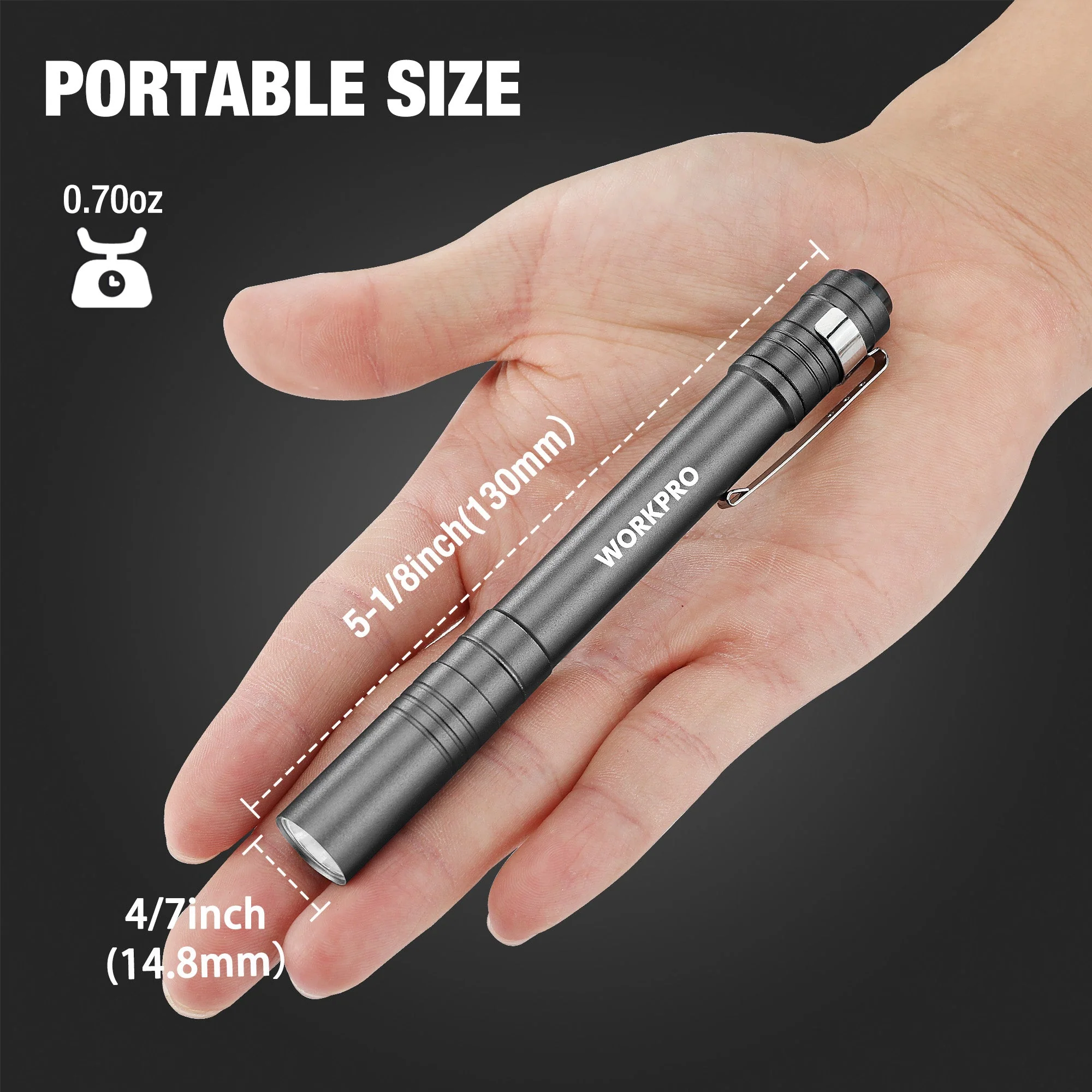WORKPRO 6-Pack LED Pen Light, Aluminum Pen Flashlights, Pocket Flashlight with Clip for Inspection, Emergency, Everyday, 2AAA Batteries Included, Gray - Image 3