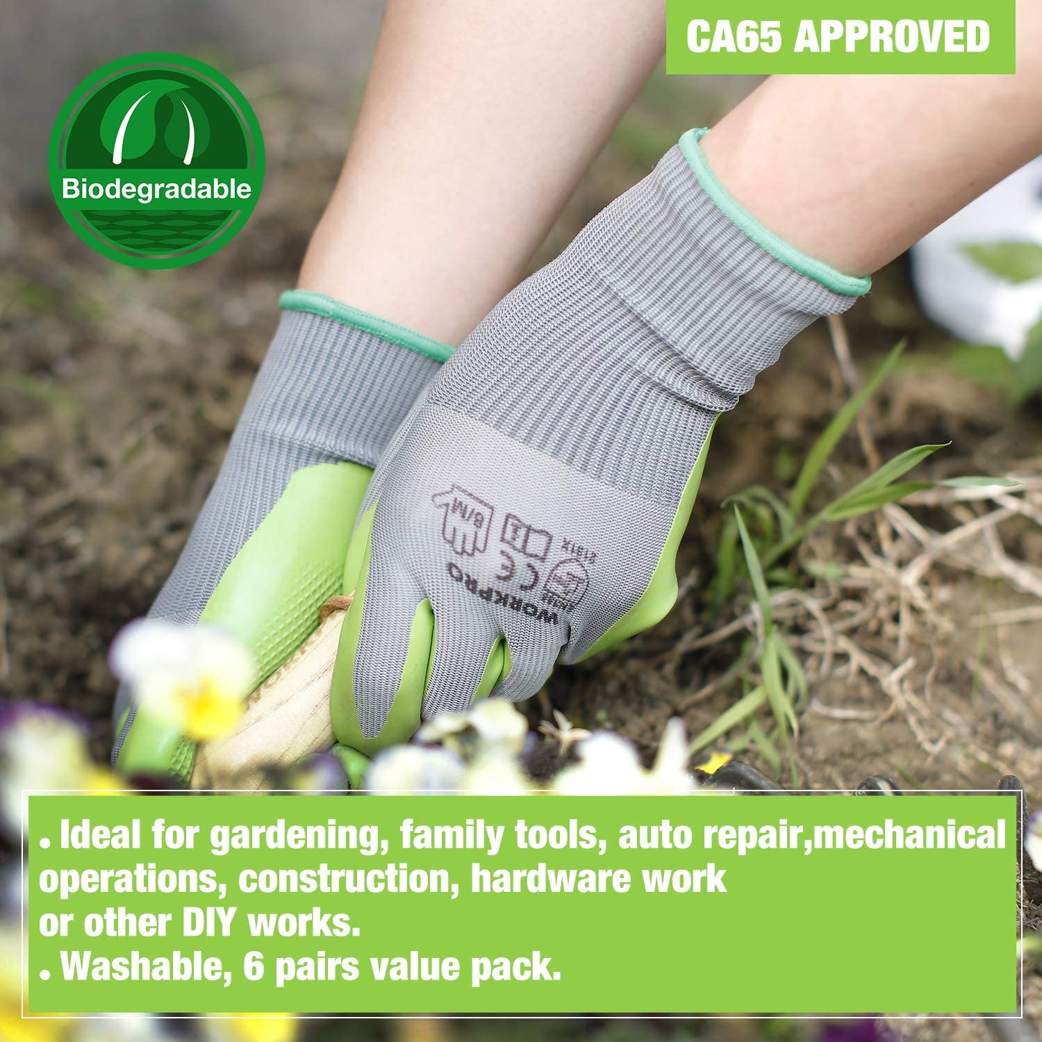 WORKPRO 6 Pairs Garden Work Gloves with Eco Latex Palm Coated - Image 7