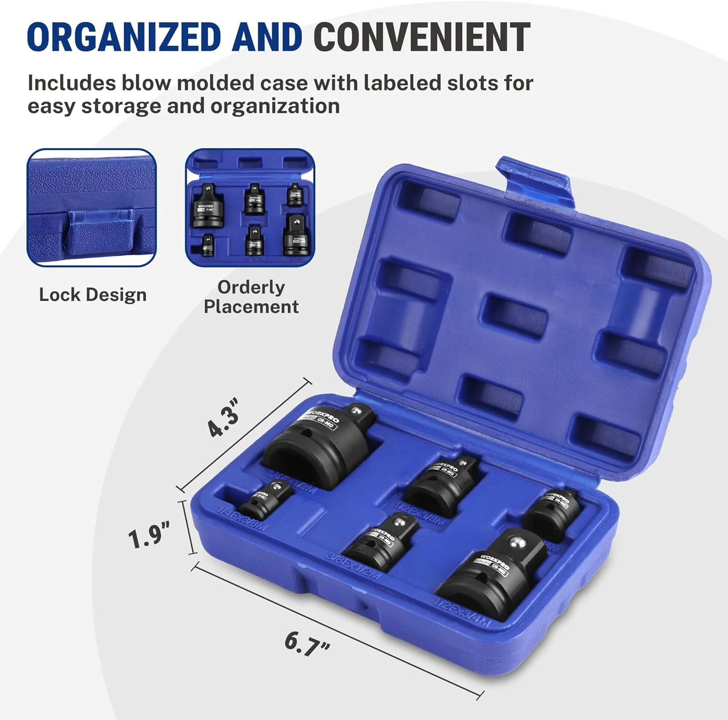 WORKPRO 6-PC Impact Socket Adapter Set with Case, CR-MO Steel | 1/4",3/8",1/2",3/4" Drive, Impact Wrench Conversion Kit, Automotive & Mechanical Repair, Impact Grade - Image 7