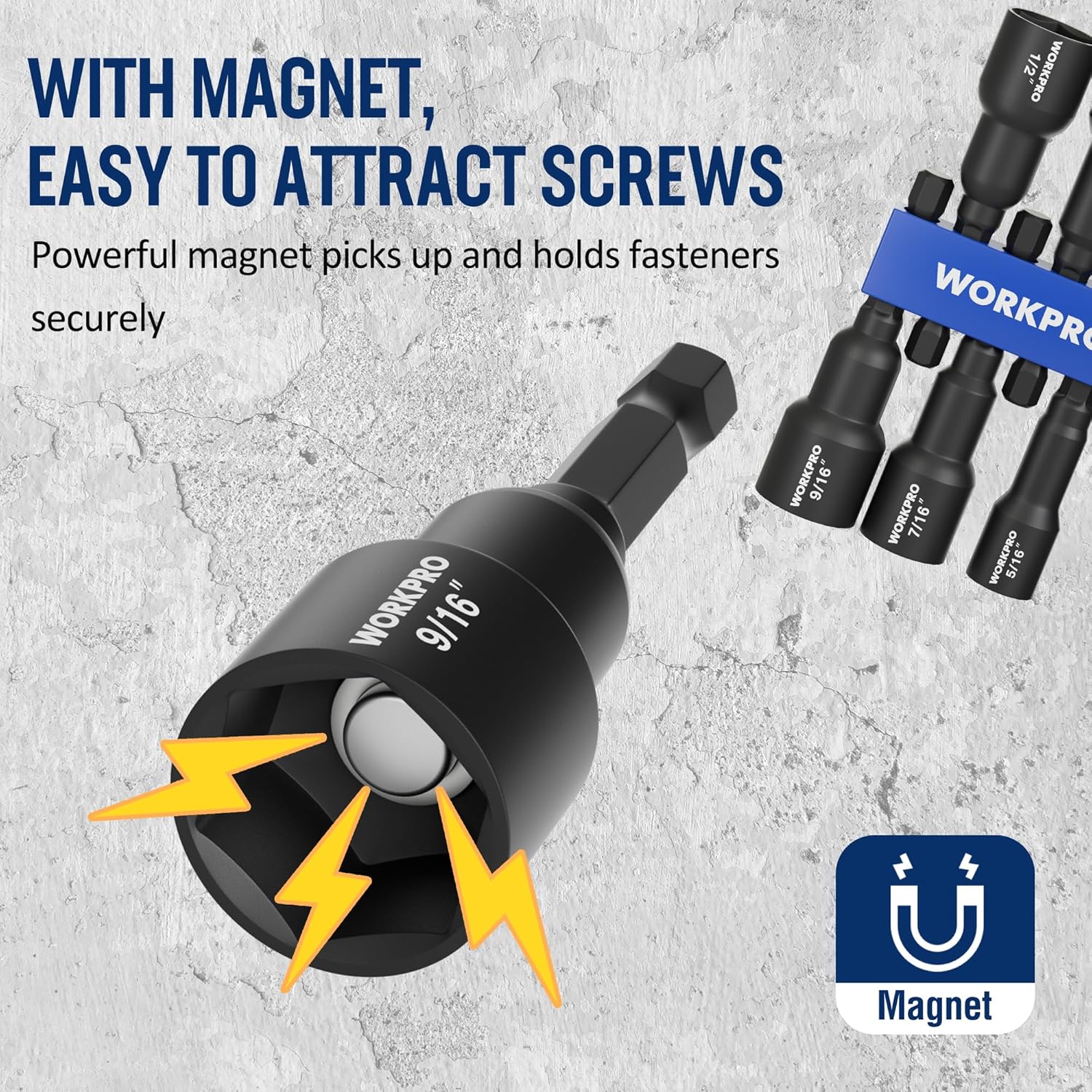 WORKPRO 6 PCS Magnetic Nut Driver Set, 1/4" Hex Shank, Drill Socket Set, Impact Driver Bit Set, 1/4” to 9/16”, Chrome Vanadium Steel, SAE - Image 4