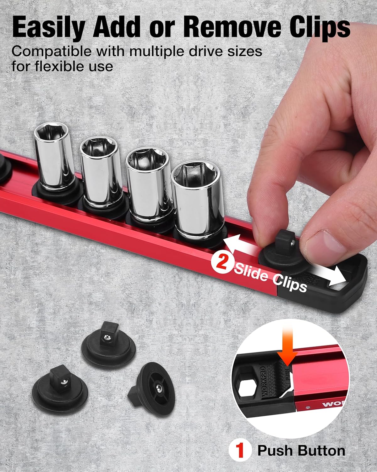 WORKPRO 6-Piece Magnetic Socket Organizer and Magnetic Screwdriver Organizer Set, 3-Piece 1/4", 3/8" & 1/2" Drive Metric & SAE Socket Rail, 3-Piece Screwdriver and Wrench Holder(Sockets not Included) - Image 5