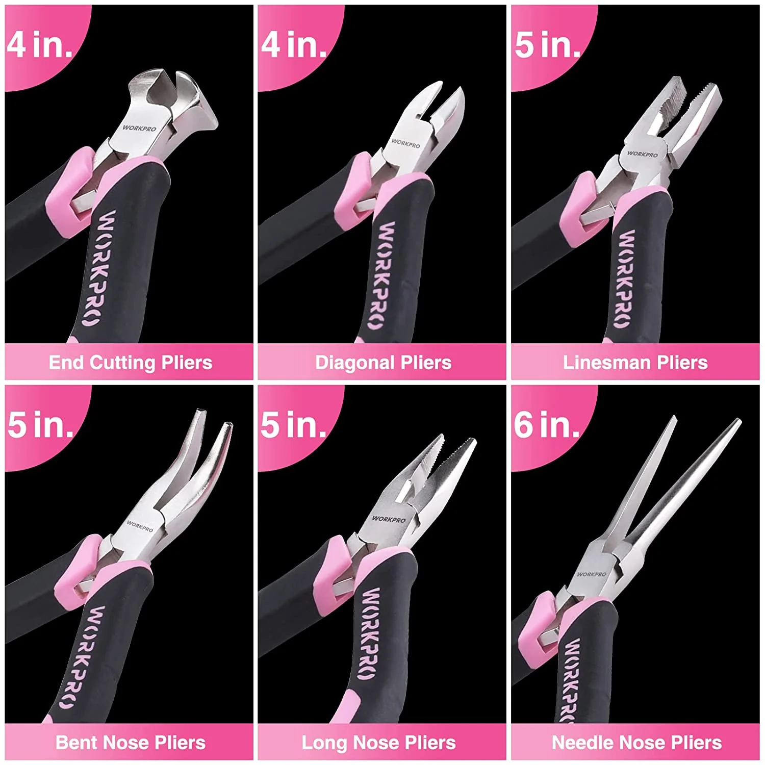 WORKPRO 6 Pcs Mini Pliers Set with Pink Pouch - Pink Ribbon - Image 4