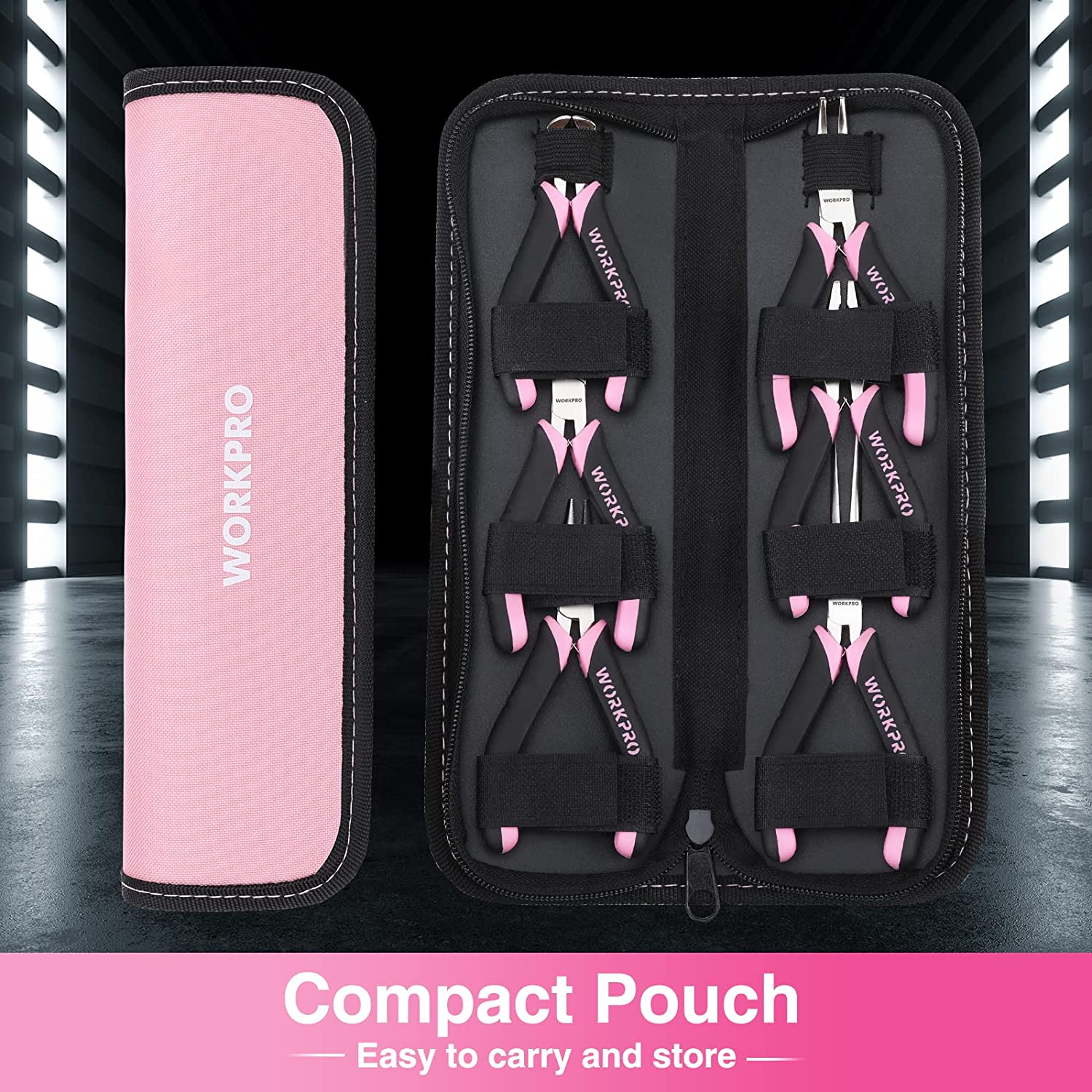 WORKPRO 6 Pcs Mini Pliers Set with Pink Pouch - Pink Ribbon - Image 5