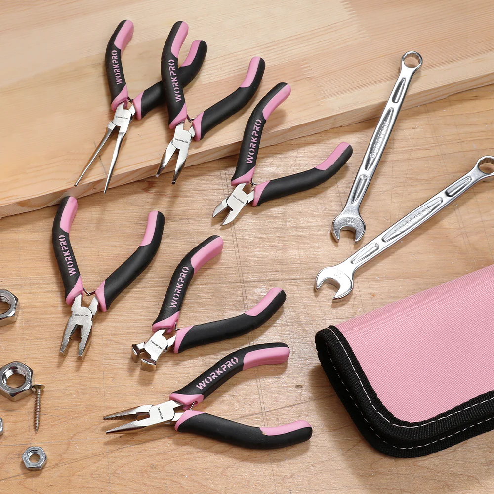 WORKPRO 6 Pcs Mini Pliers Set with Pink Pouch - Pink Ribbon - Image 6