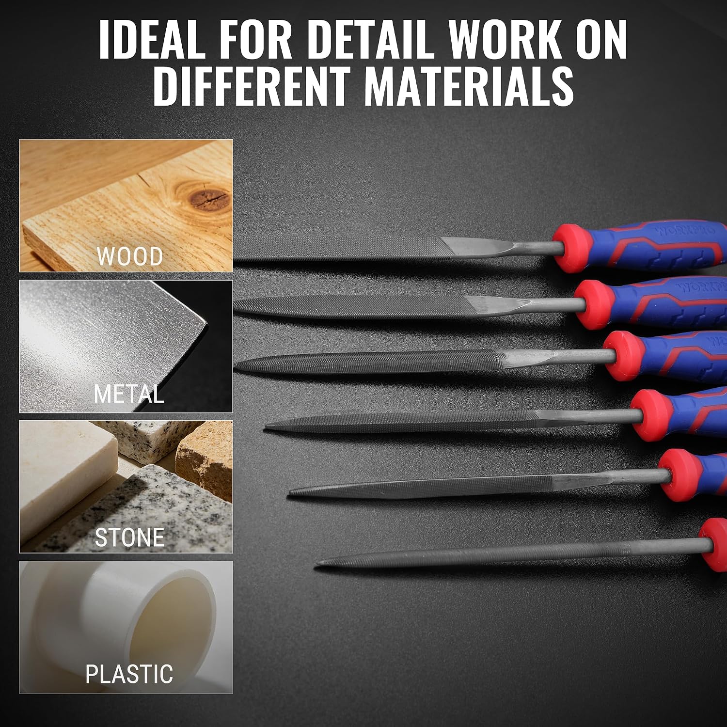 WORKPRO 6-Piece Needle File Set, Mini Precision Files for Metal, Wood & Plastic | Carbon Steel Files with Non-Slip Handles for Precise Filing of Metal, Wood, Plastic, Jewelry, Crafts, and DIY Projects - Image 6