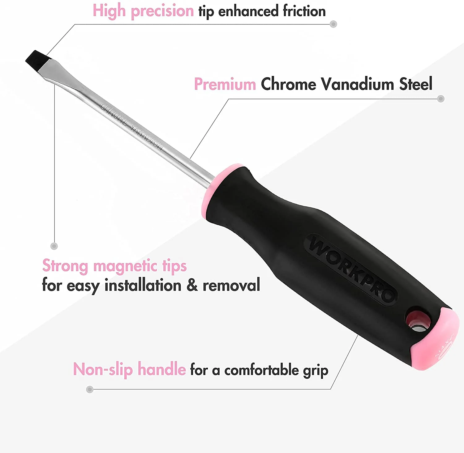 WORKPRO 6 Pcs Pink Magnetic Screwdrivers Set - Pink Ribbon - Image 4