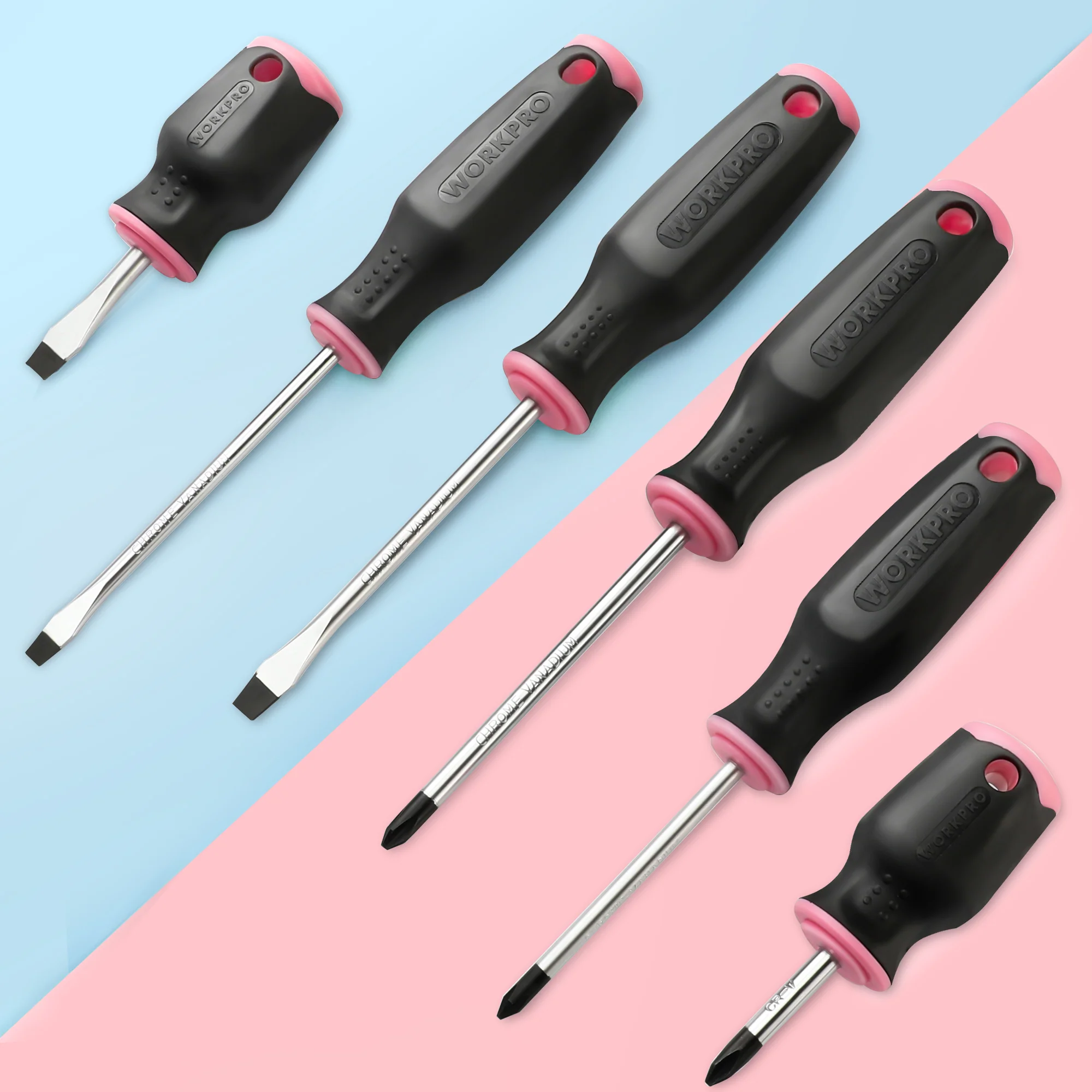 WORKPRO 6 Pcs Pink Magnetic Screwdrivers Set - Pink Ribbon - Image 7