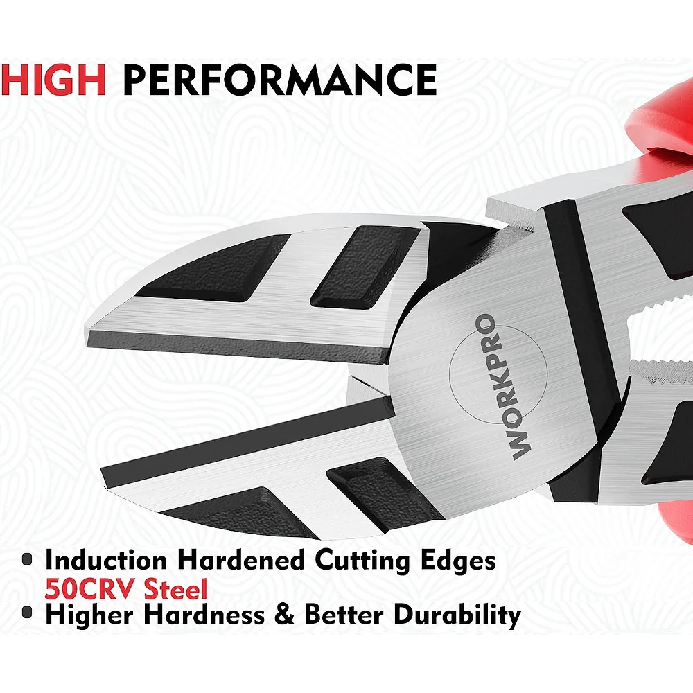 WORKPRO 6” Wire Cutters Heavy Duty CRV Steel, Diagonal Pliers for Cutting Wires Craft, Comfort Grip Handle - Image 3