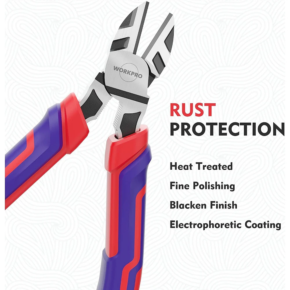 WORKPRO 6” Wire Cutters Heavy Duty CRV Steel, Diagonal Pliers for Cutting Wires Craft, Comfort Grip Handle - Image 4