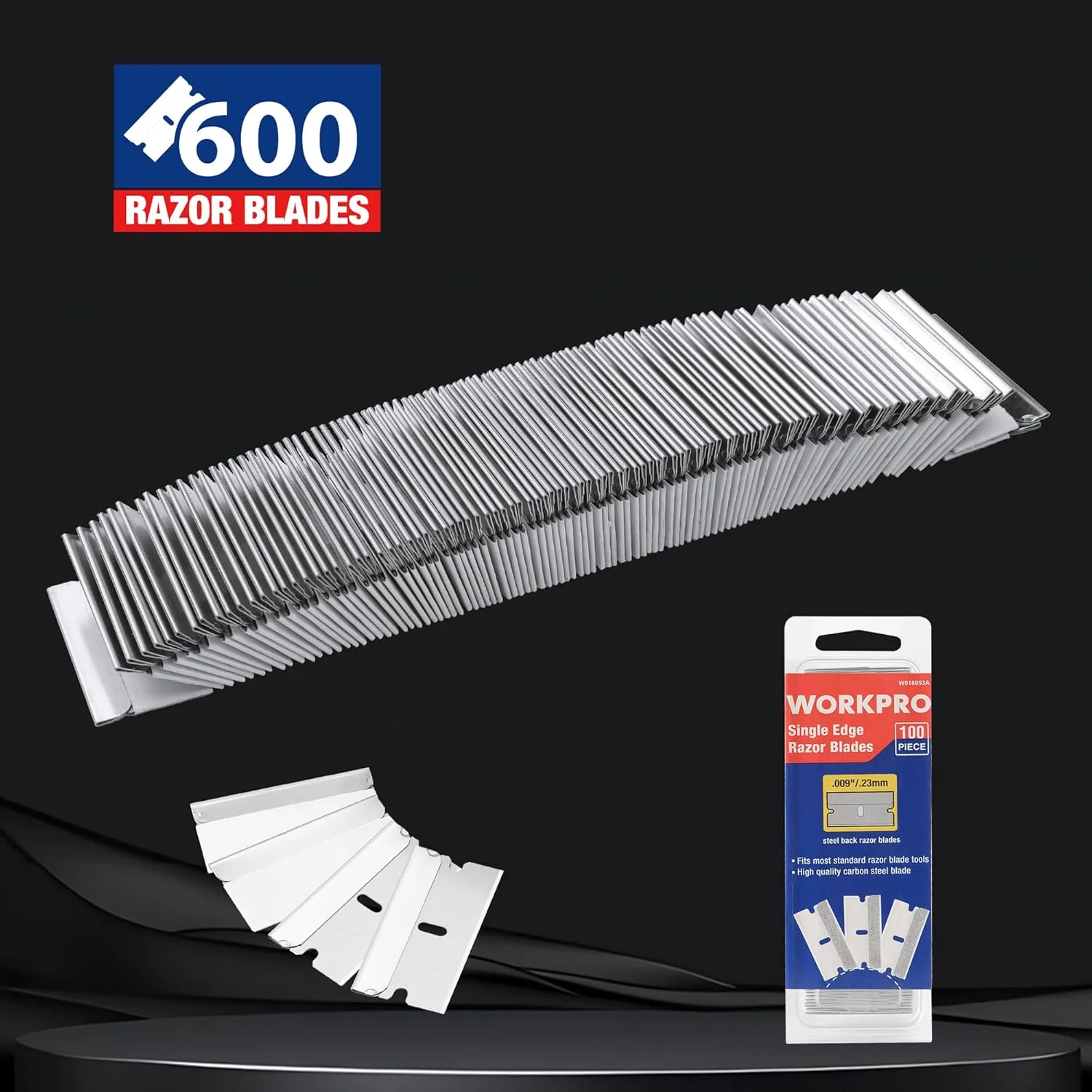 WORKPRO 600-Pack Single Razor Edge Blades, Industrial Scraper Razor Blades, High Carbon Steel One Edge Razor Blades - Image 3