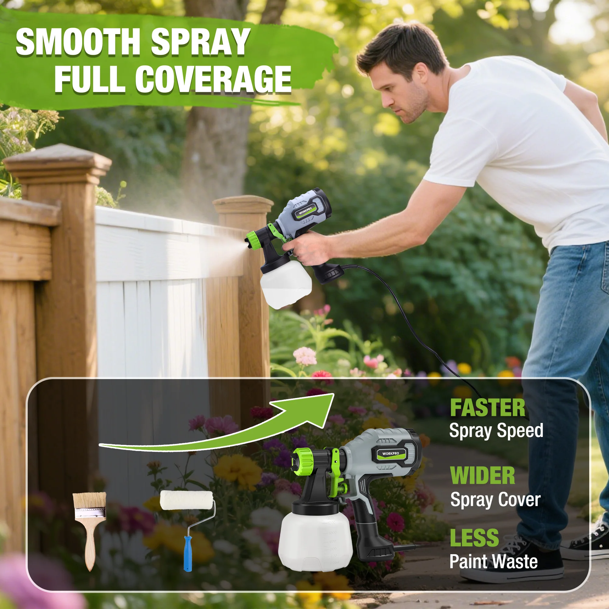 WORKPRO 600W HVLP Paint Sprayer with 4 Nozzles, 3 Spray Patterns & Adjustable Flow - Image 10