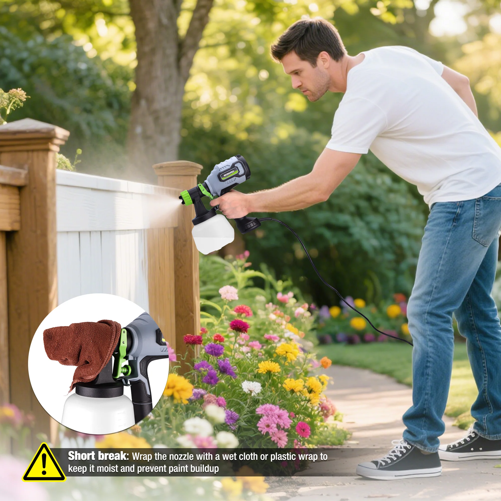 WORKPRO 600W HVLP Paint Sprayer with 4 Nozzles, 3 Spray Patterns & Adjustable Flow - Image 9