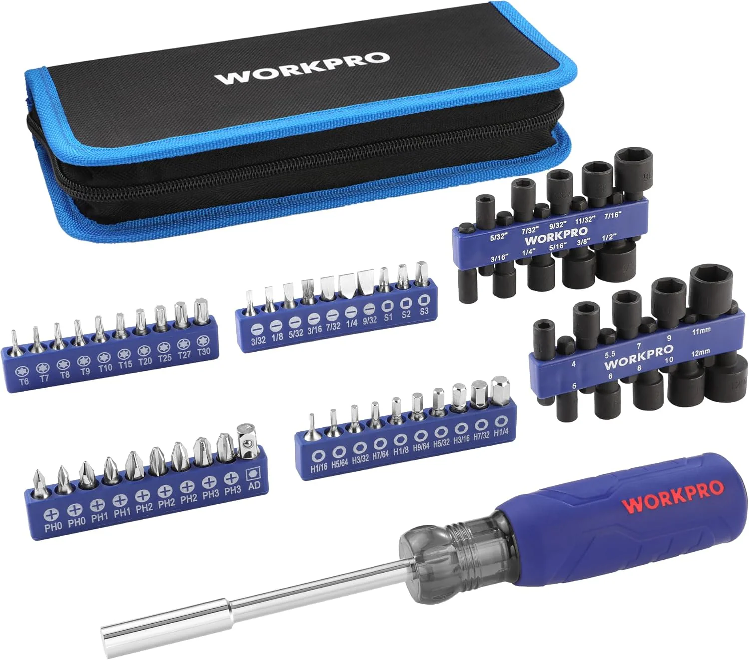 WORKPRO 61PC Magnetic Screwdriver Bits & Nut Driver Set with Organizer Bag, DIY Tools & Equipment for Men Women Mechanic, Herramientas Tool Bit Kit Home Improvement Gift, Metric & SAE - Image 8