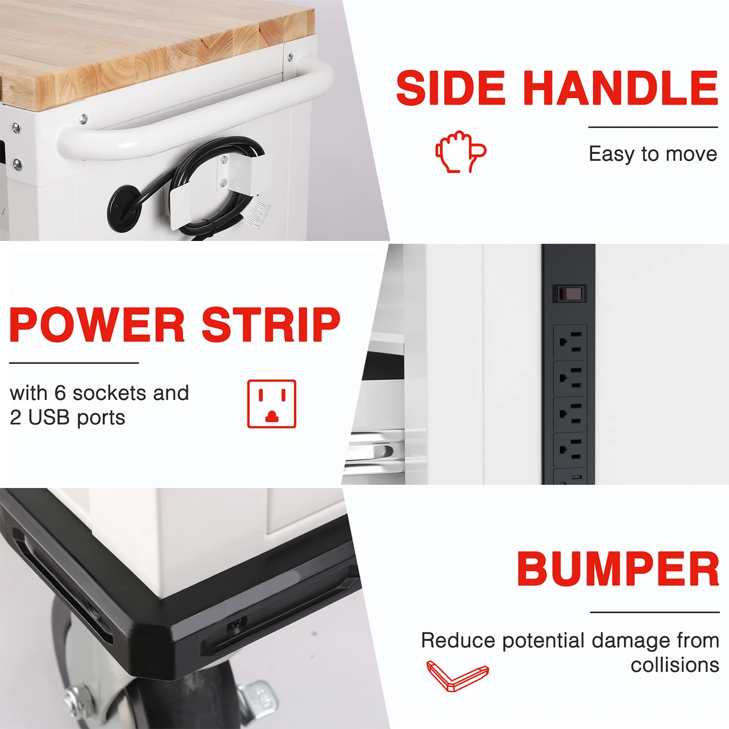 WORKPRO 62" x 20" 7-Drawer & 2-Door Rolling Tool Storage Cabinet with Power Strip, Locking System - 1000 lbs Capacity - Image 5
