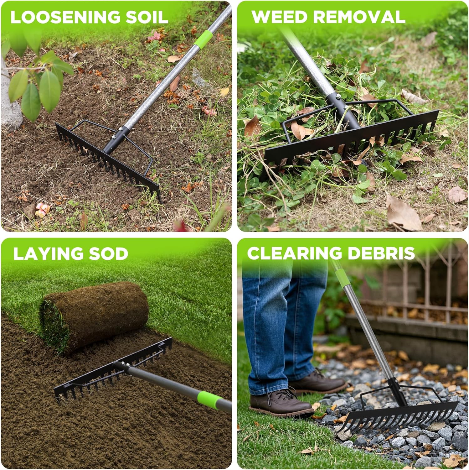 WORKPRO 65 Inch Bow Rake, 17 Tines Metal Head Rakes with Adjustable Handle | Heavy Duty Garden Rake with High Strength Handle for for Loosening Soil, Gathering Leaf, Leveling Lawn, Farming Land - Image 7